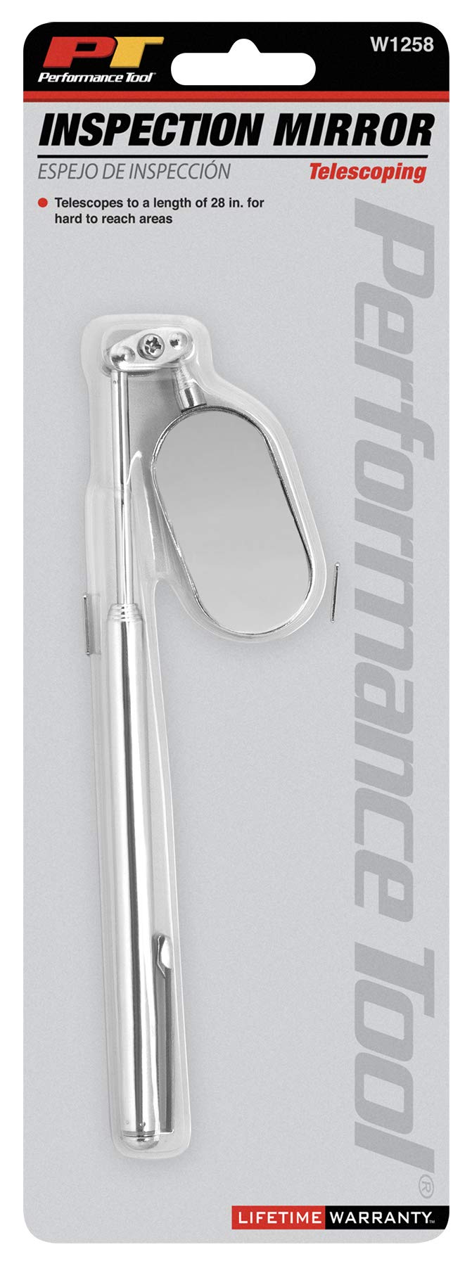Performance Tool W1258 Telescoping Mirror - Small Compact Inspection Mirror with Adjustable Head & Extendable Handle for Hard-to-Reach Areas | Auto Repair, HVAC, Plumbing & Home Maintenance