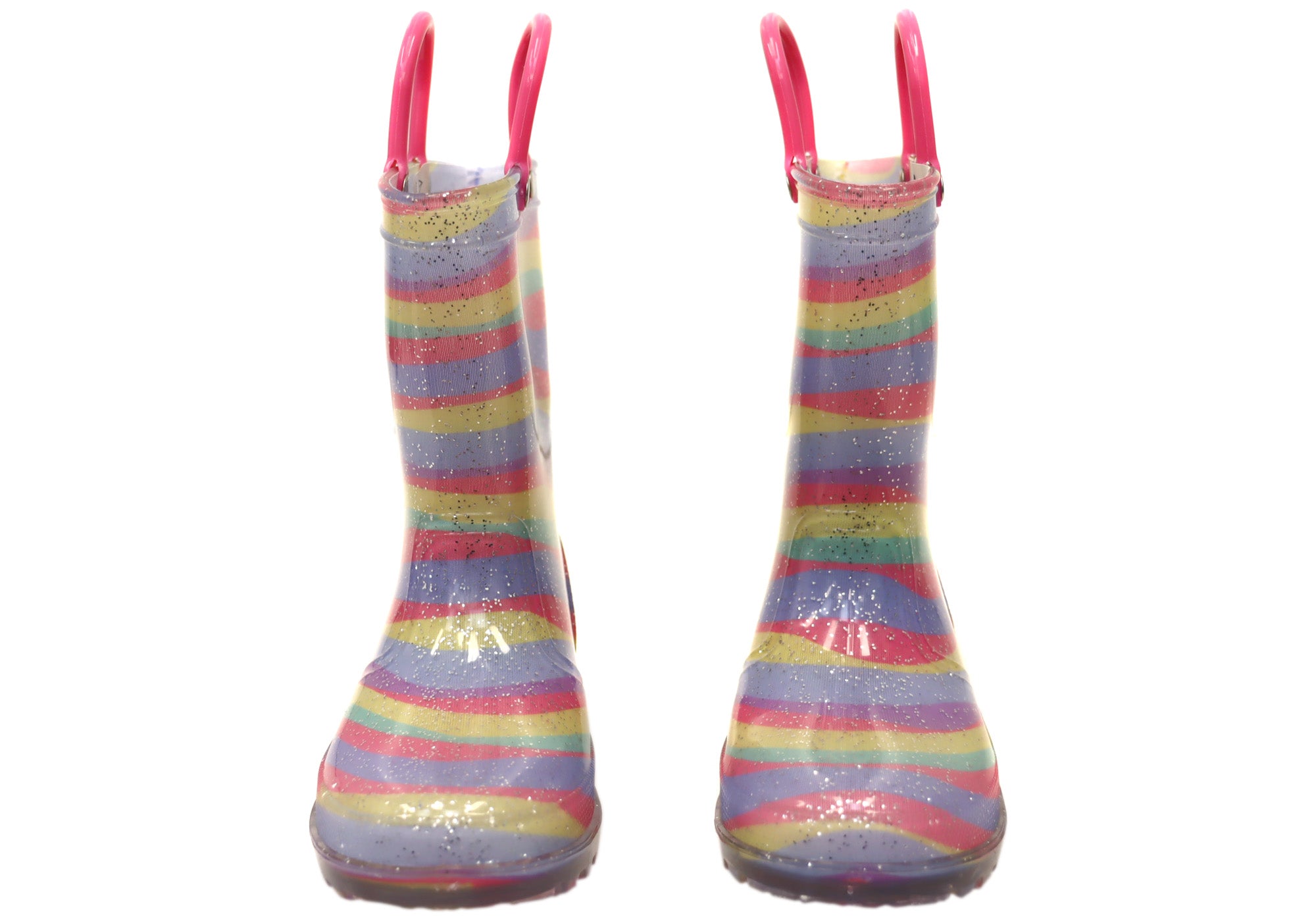 Rainbow Stripe Light Up Jelly Boots for Kids & Toddlers - Waterproof LED Gumboots for Outdoor Play, Rainy Days & Festivals