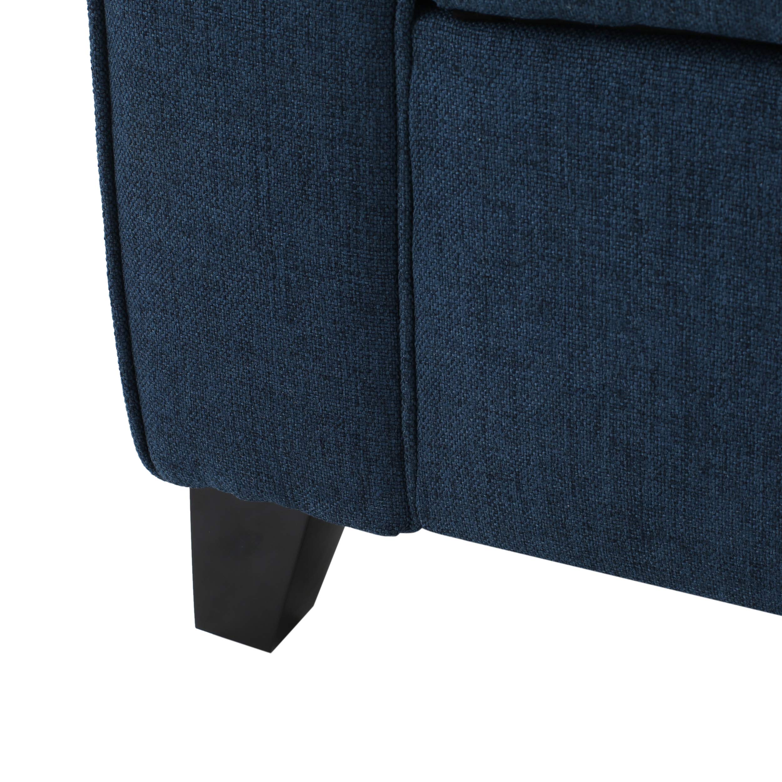 Christopher Knight Home Keiko Fabric Storage Bench with Arms - Dark Blue Upholstered Entryway Bench (19.75