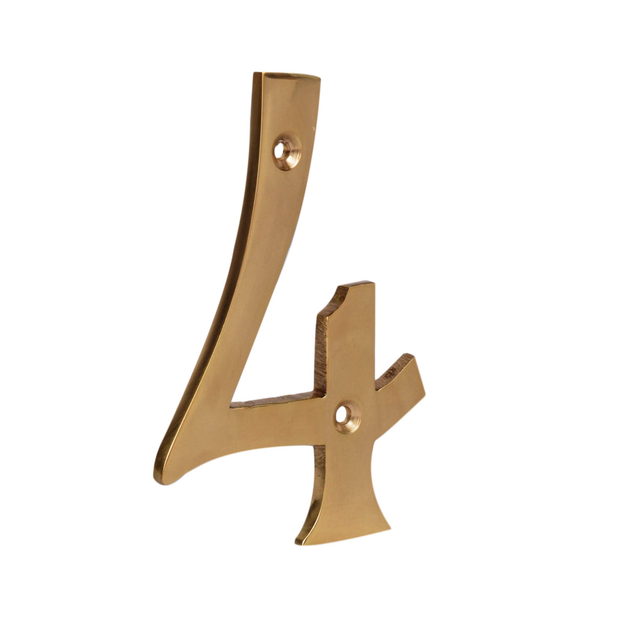 Skandh 4 Inch Solid Brass House Numbers - Polished Brass Lacquered Address Plaque for Front Door, Mailbox & Outdoor Decor | Weatherproof & Durable