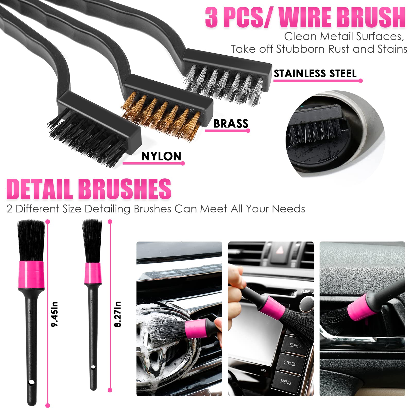 Viewsun 19PCS Pink Car Cleaning Kit for Women - Interior & Exterior Detailing Set with Cleaning Gel, Razor Scraper, Tire Brush, Wash Mitt, Squeegee & Microfiber Wax Applicator | Perfect for Car Washing, Detailing & Gift Giving