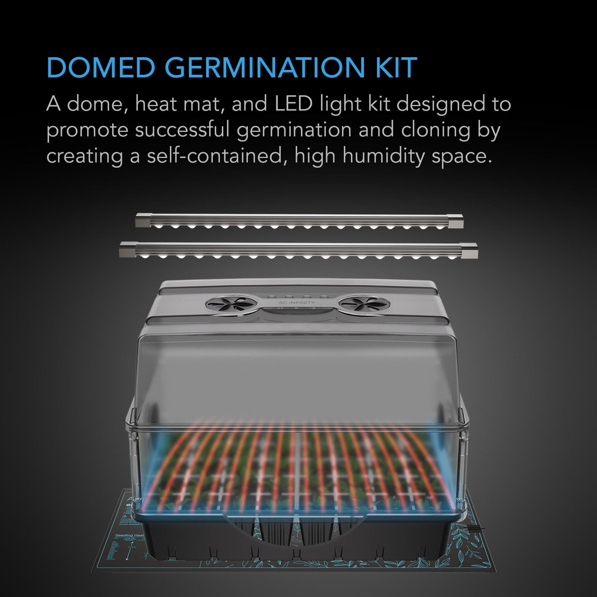 AC Infinity 5x8 Humidity Dome Germination Kit with Seedling Heat Mat & LED Grow Lights - Perfect for Indoor Seed Starting, Hydroponics, and Plant Propagation