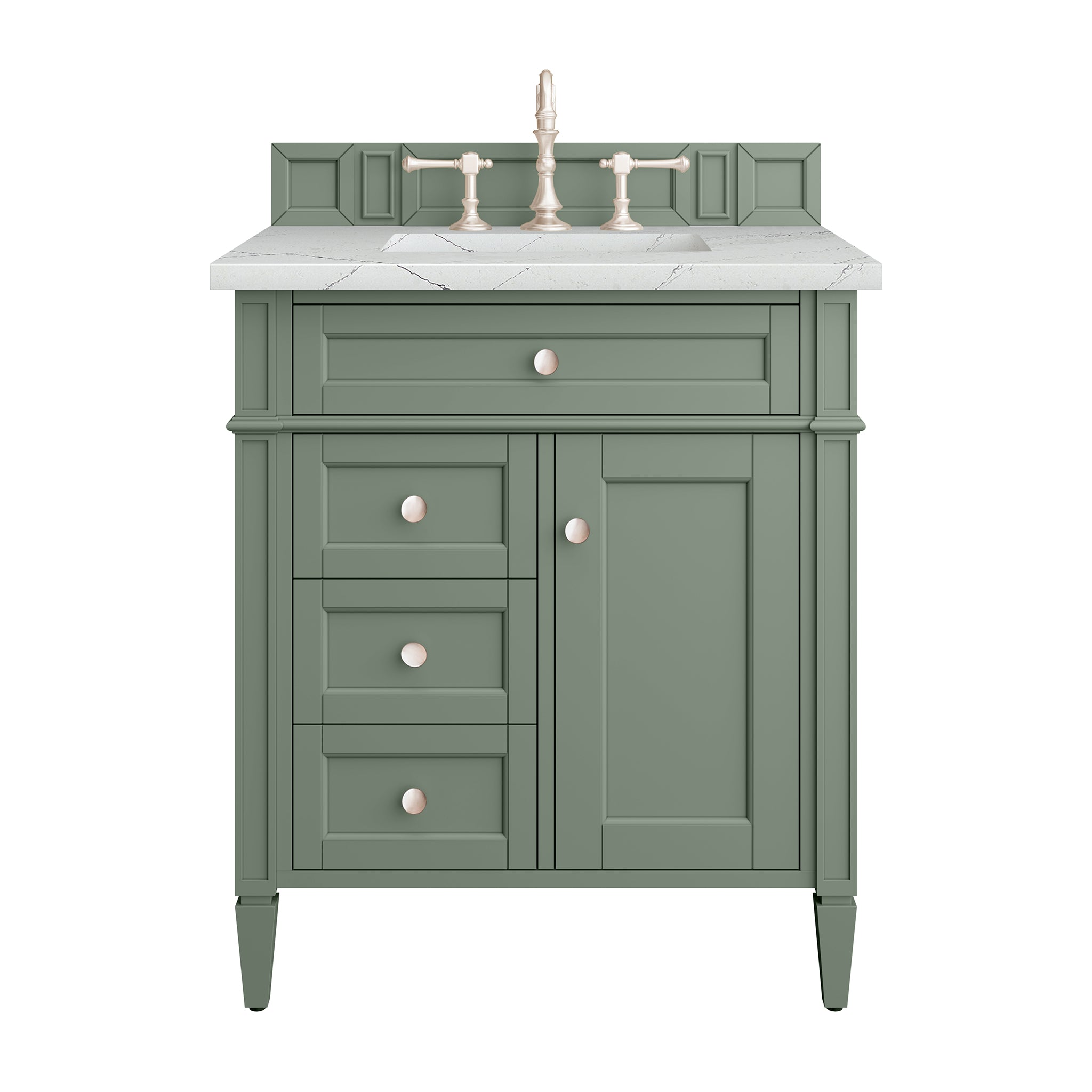 Brittany 30-Inch Single Bathroom Vanity in Smokey Celadon with 3CM Ethereal Noctis Quartz Top - Perfect for Modern Master Bathrooms & Powder Rooms