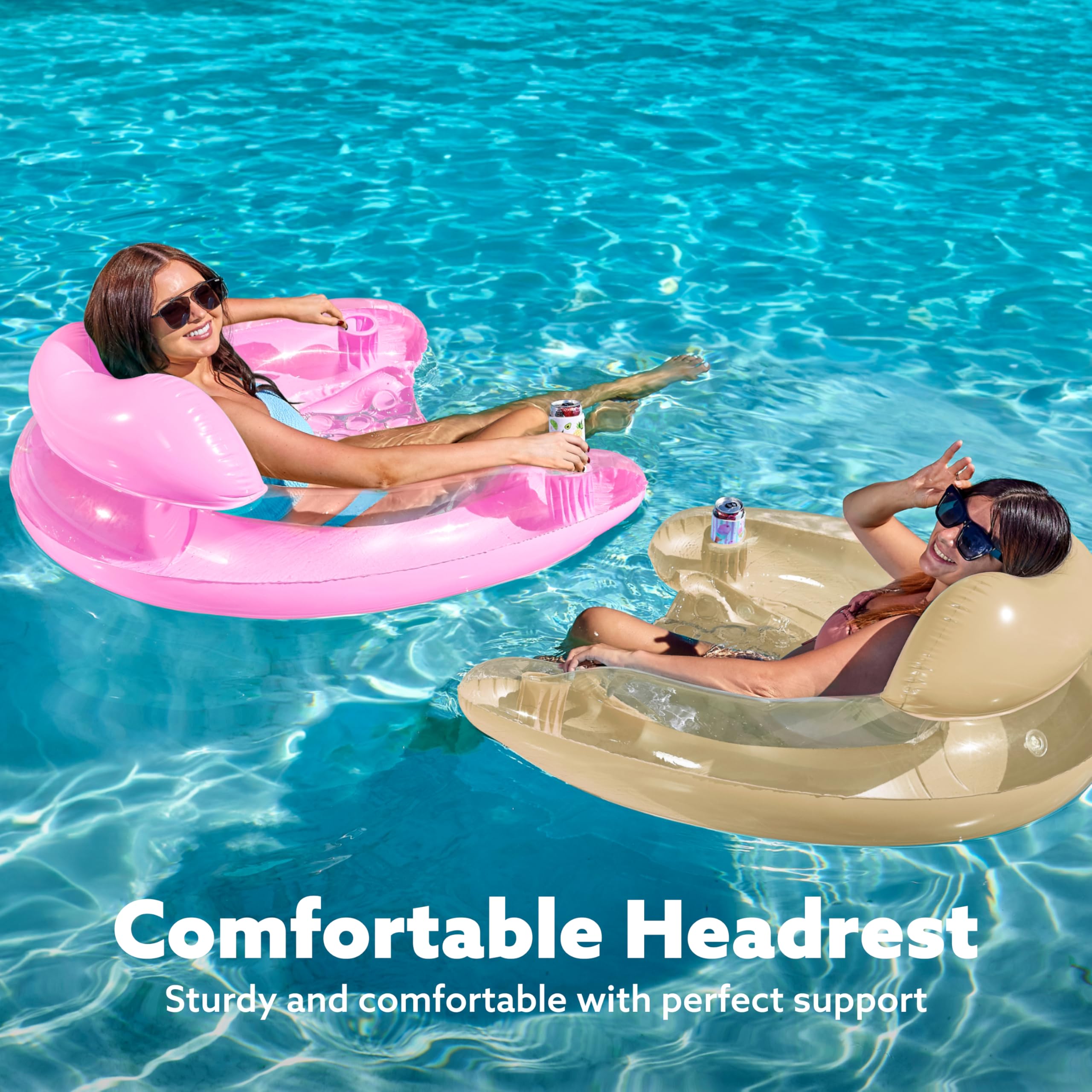 **SLOOSH Inflatable Pool Floats for Adults - 2 Pack Floating Chairs with Cup Holders, Blow Up Hammock Lounger & Noodle Mat - Perfect for Summer Swimming, Beach Parties & Relaxing by the Pool**