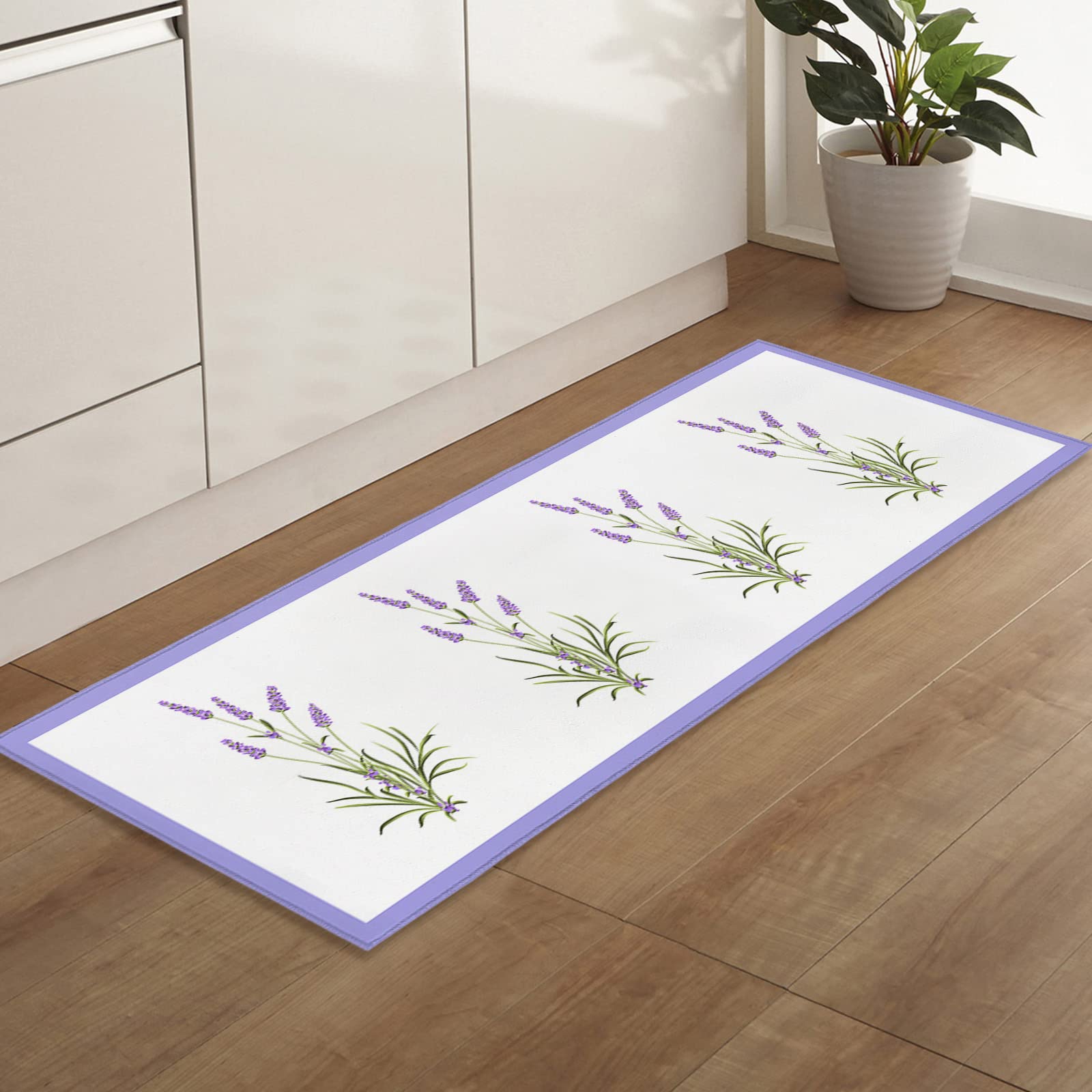 Lavender Summer Flower Runner Rug - Non-Slip Low Profile Hallway Carpet for Entryway, Kitchen, Laundry & Bedroom - 15.7x47.2 Inch Minimalist Home Decor - Perfect for Narrow Spaces & High Traffic Areas