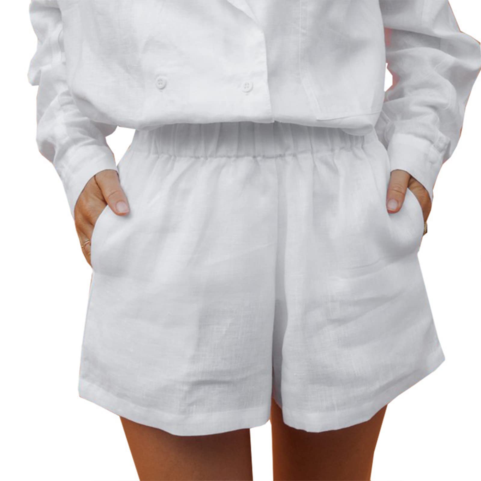 Gihuo Women's Linen Bermuda Shorts - Summer Casual Comfortable Shorts with Pockets | Perfect for Beach, Travel & Everyday Wear