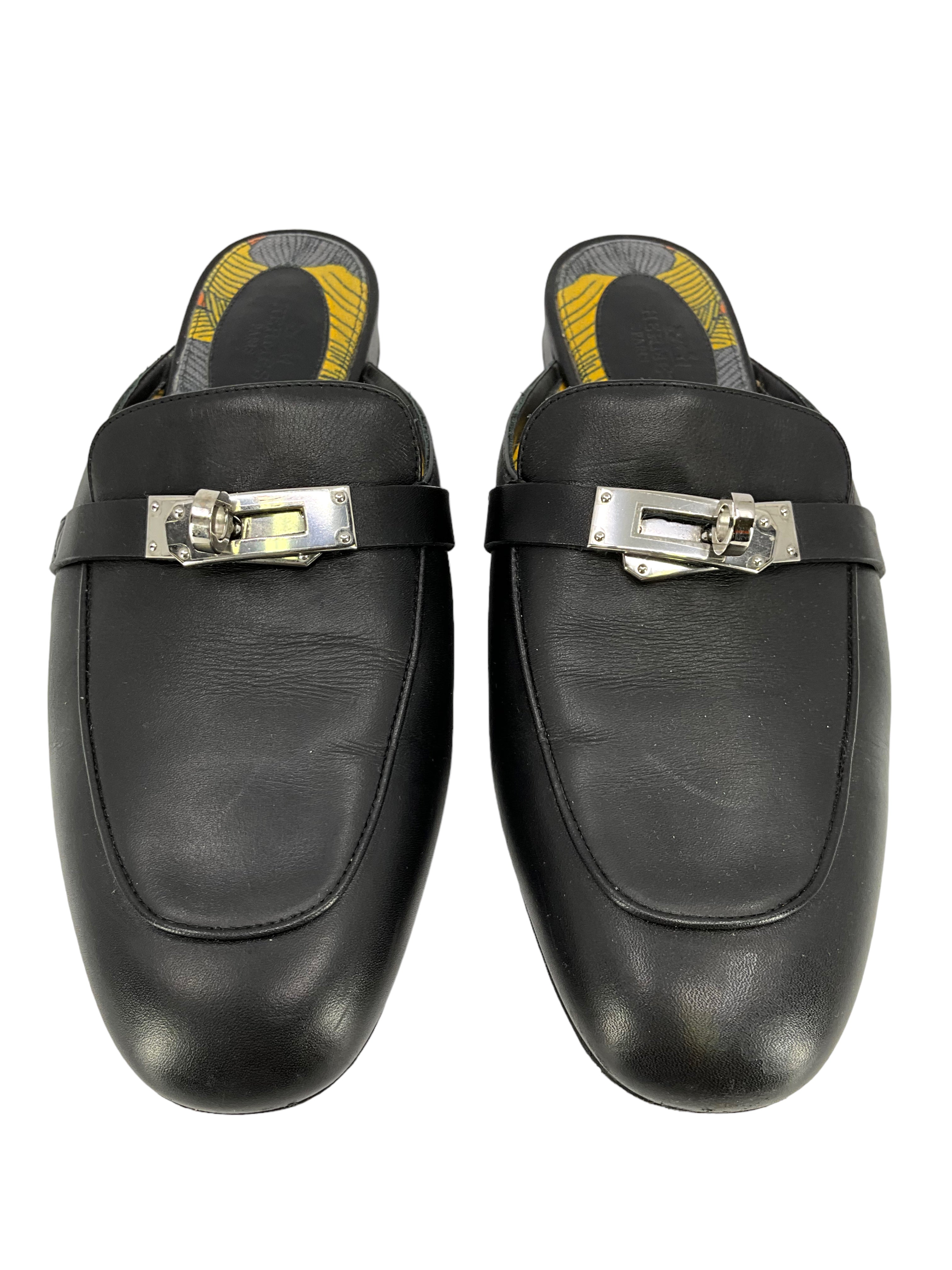 HERMES Leather OZ Turn Lock Mules Women's Size 7.5 (US) - Luxury Slip-On Shoes for Casual Outings & Summer Fashion