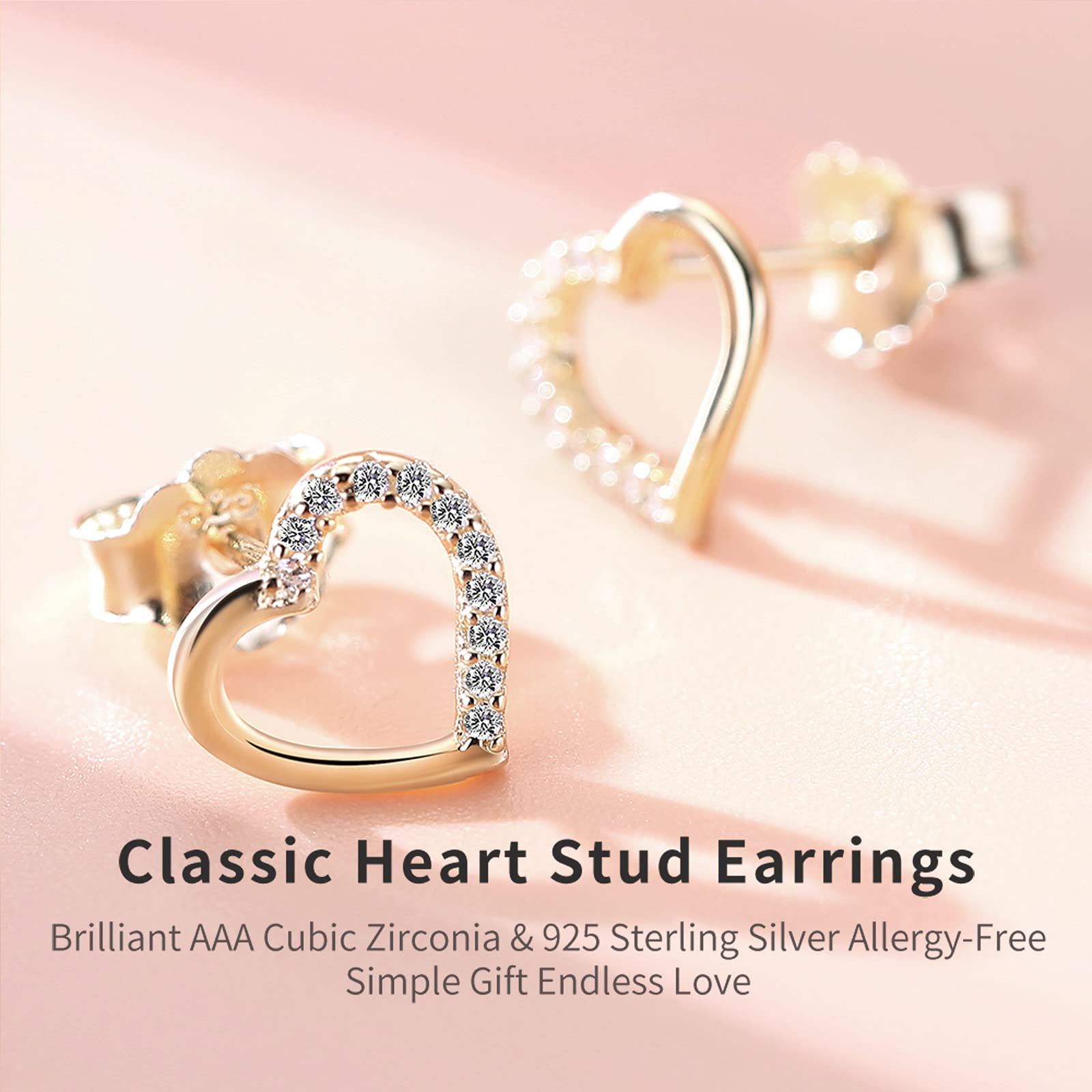 925 Sterling Silver Heart Stud Earrings with Sparkling Cubic Zirconia | Dainty Jewelry for Women | Perfect Birthday, Anniversary & Christmas Gift for Her | Everyday Wear & Special Occasions