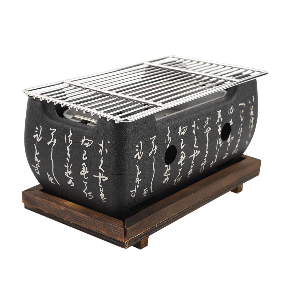 Premium Japanese Style Rectangular BBQ Grill - Traditional Charcoal Table Top Grill for Yakitori & Korean BBQ - Perfect for Outdoor Cooking, Camping & Backyard Parties