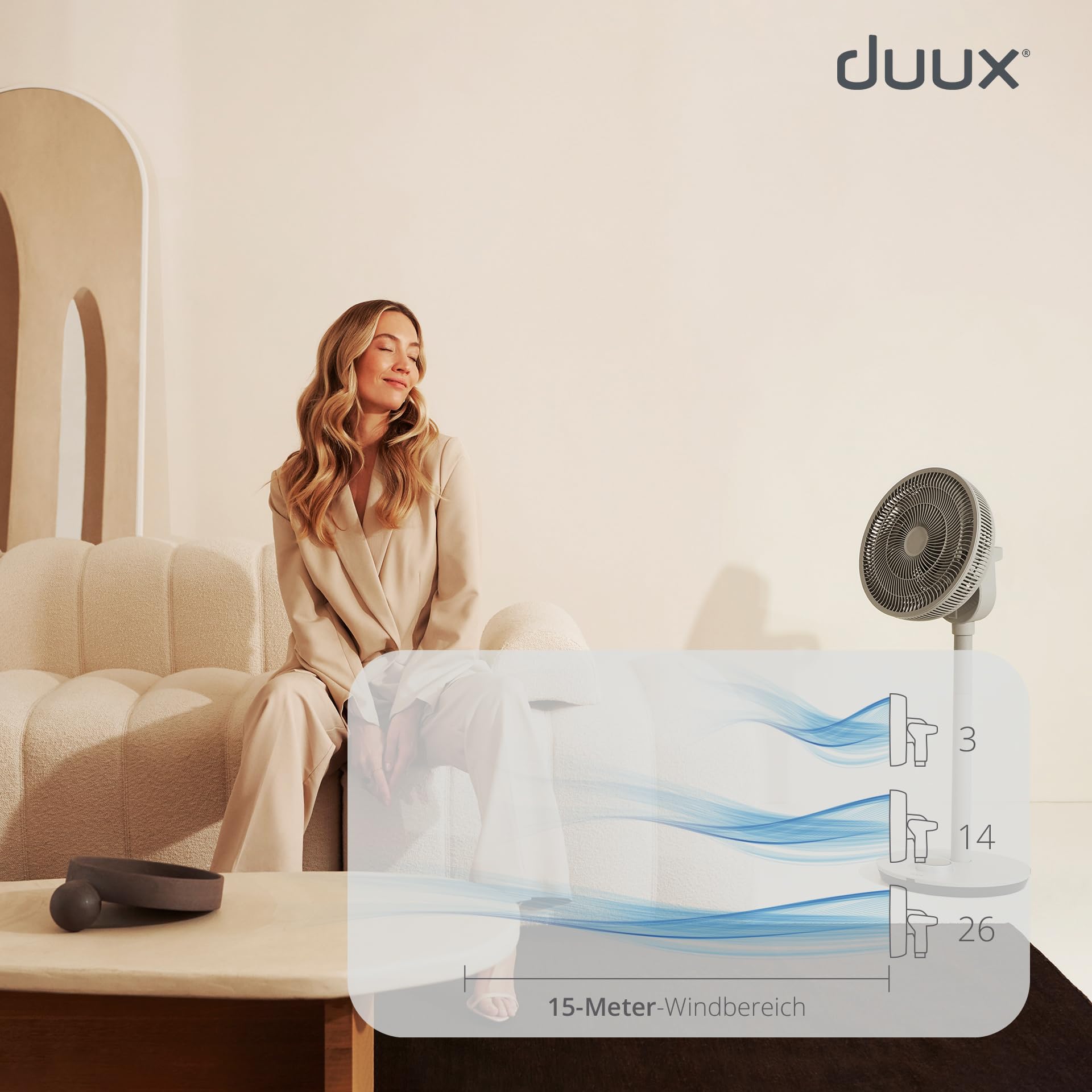 Duux Whisper Flex Smart Stand Fan - Remote & Smartphone Control - Adjustable Height 51-88cm - Quiet Fan with Night Mode & Timer - Energy Efficient, Battery-Free - Greige - Perfect for Bedroom, Office & Living Room Cooling