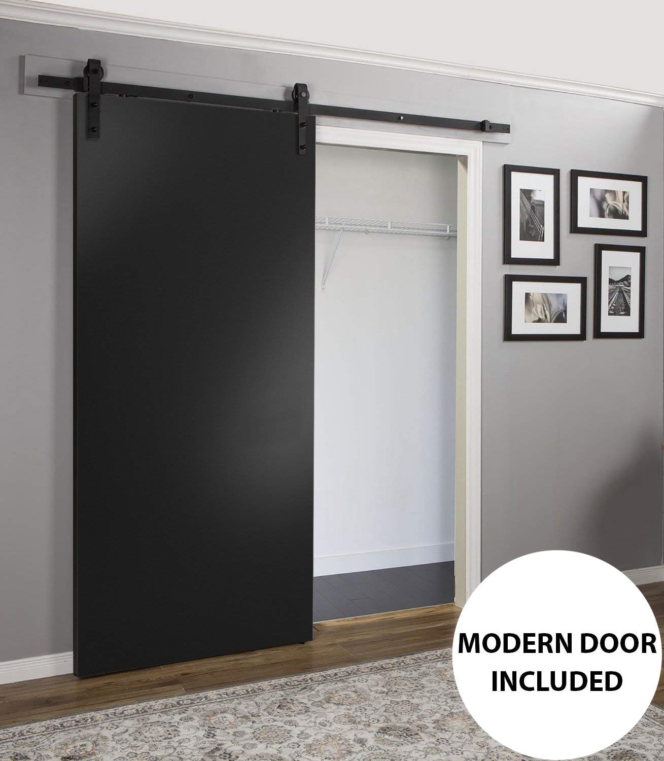 Sturdy 30 x 80 Inch Modern Barn Door with Black Matte Finish & Heavy Duty Hardware Kit - Solid Panel Interior Sliding Door for Bedroom, Closet, or Living Room | Top Mount 6.6FT Rail System Included