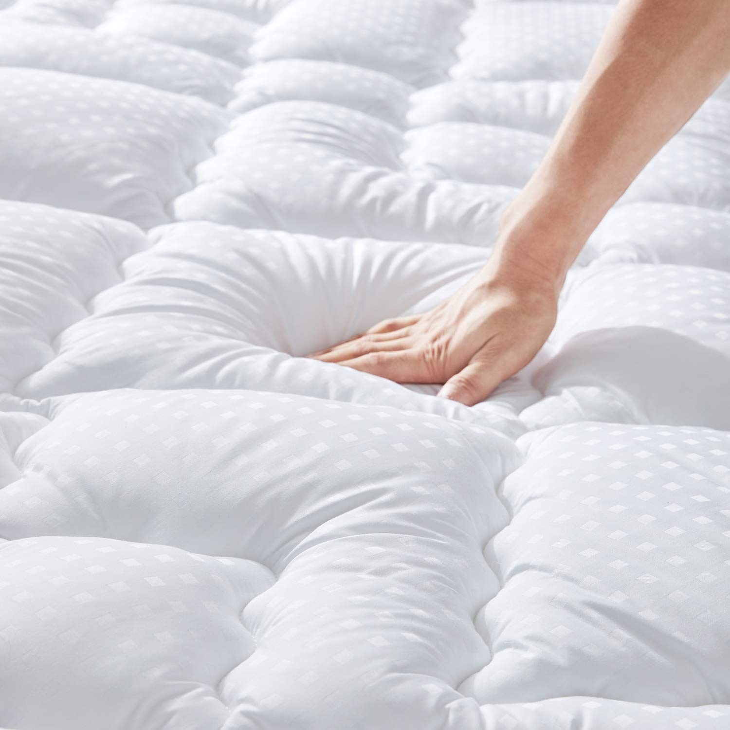 Hansleep Twin Mattress Pad - Cotton Top Pillow Topper with Down Alternative Fillings, Breathable & Non-Slip, Fits up to 21