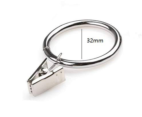 WOIWO 10-Pack Metal Curtain Rings with Clips - 1.25 Inch Inner Diameter for Drapes, Sheers & Blackout Curtains - Perfect for Living Room, Bedroom & Window Decor