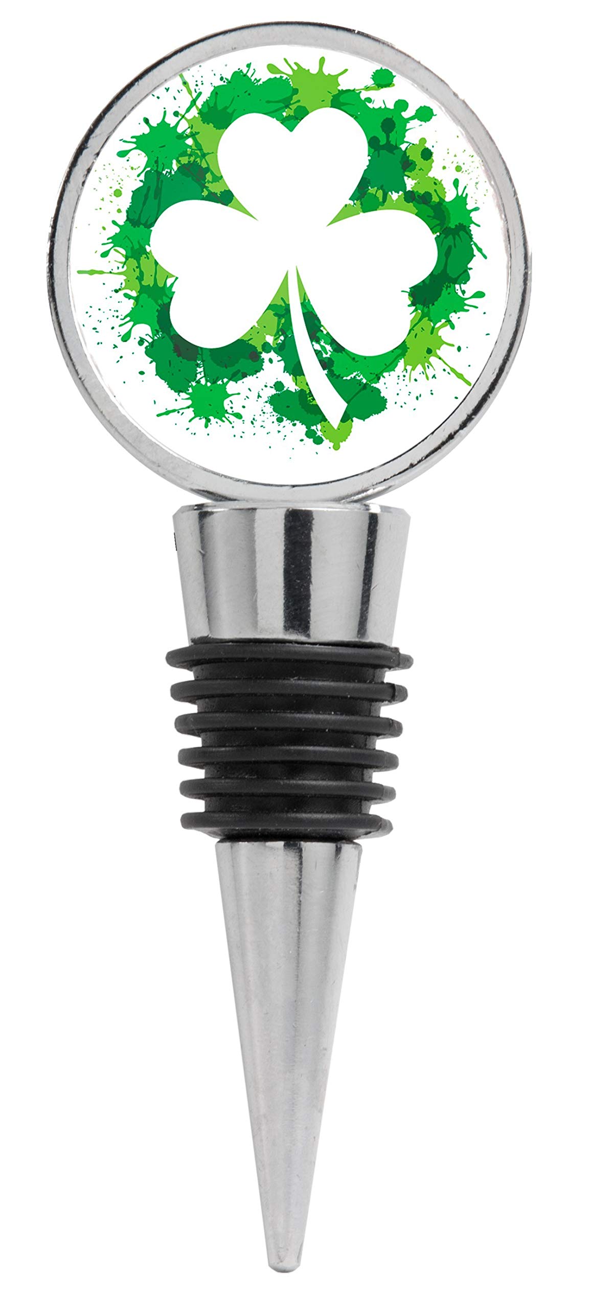 White Shamrock Wine Stopper with Green Paint Splashes - Elegant Cork for Wine Bottles, Perfect for St. Patrick's Day, Irish Themed Parties & Home Decor