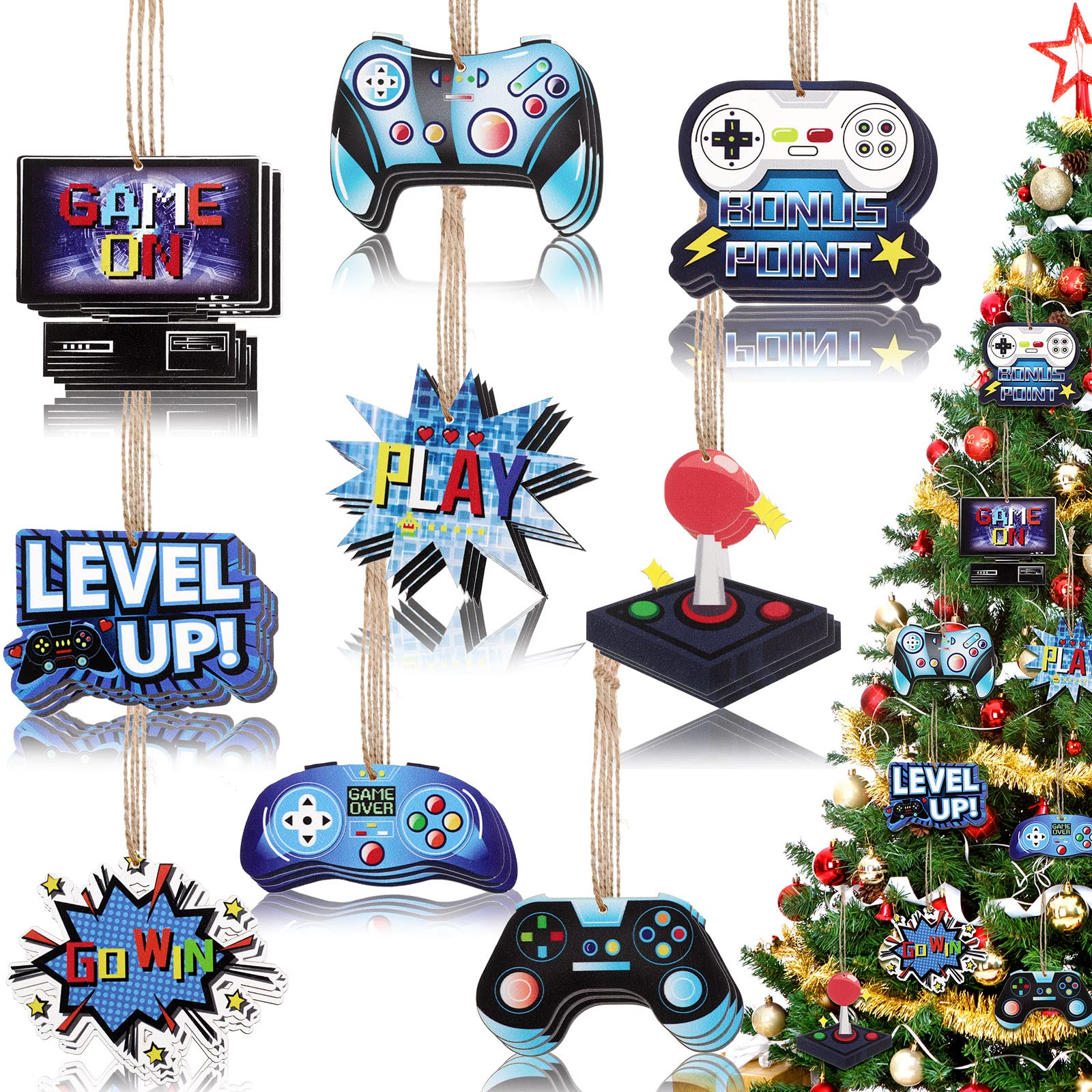 27 Pcs Wooden Video Game Controller Christmas Ornaments - Retro Gaming Tree Decorations for Holiday Parties, Gamer Gifts & Festive Home Decor