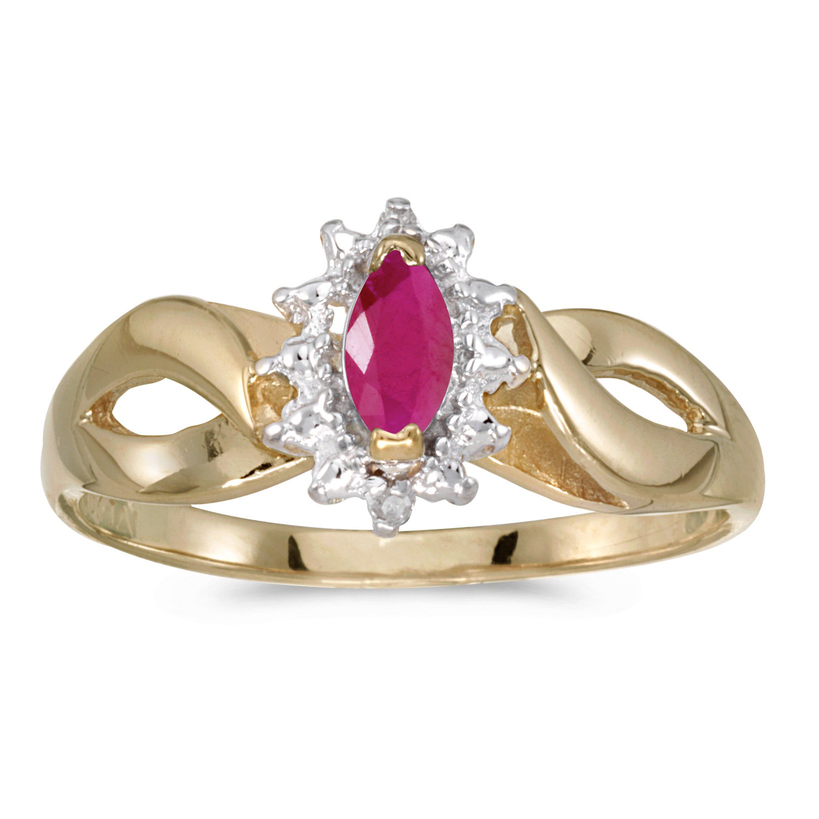 10K Yellow Gold Marquise Ruby and Diamond Ring for Women - Elegant Vintage Style Engagement & Wedding Band - Perfect for Anniversaries, Proposals, and Special Occasions