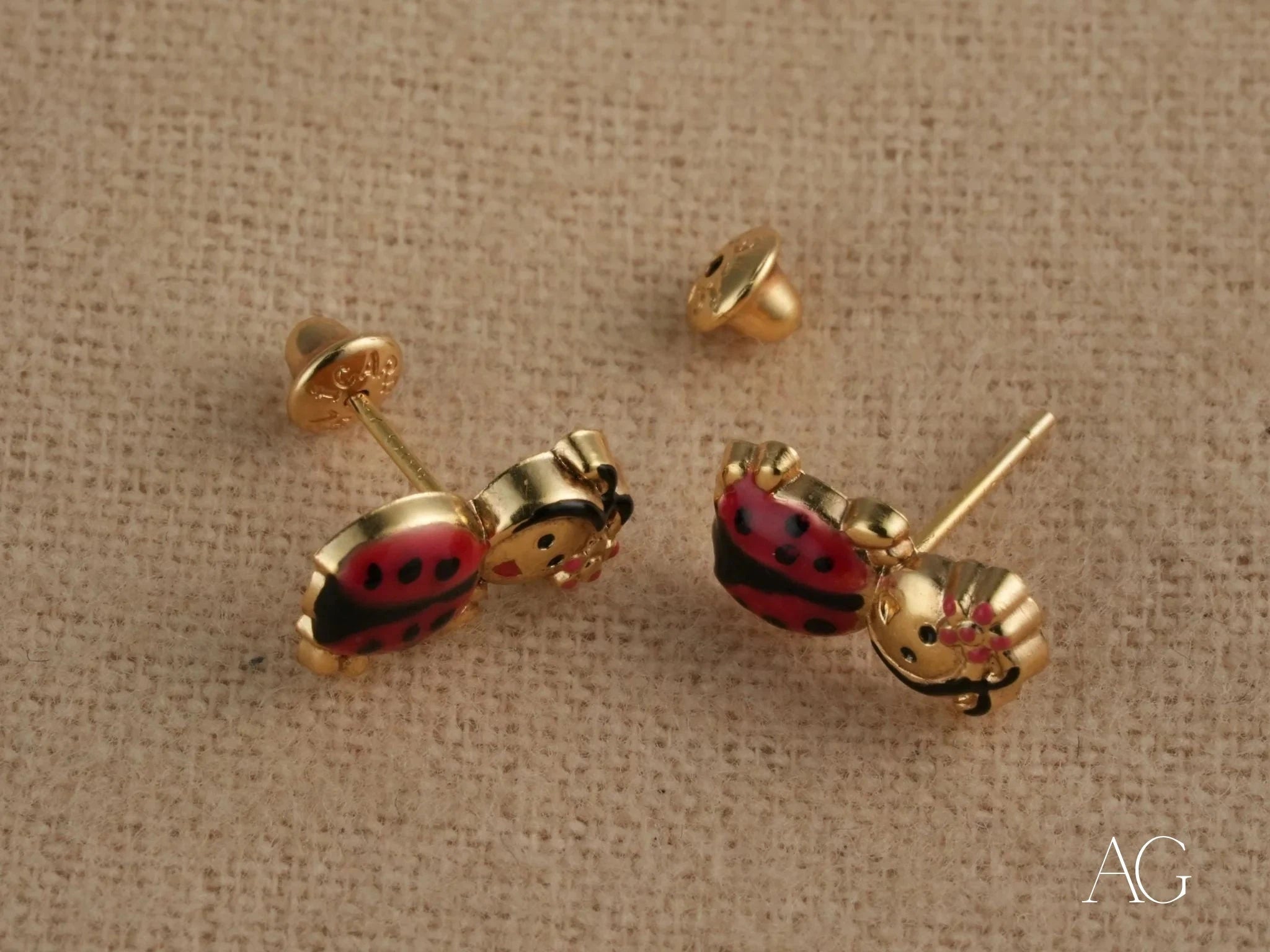 18k Gold Ladybug Stud Earrings for Kids - Lucky Charm Jewelry for Girls | Birthday Gifts, First Communion, Special Occasion Accessories
