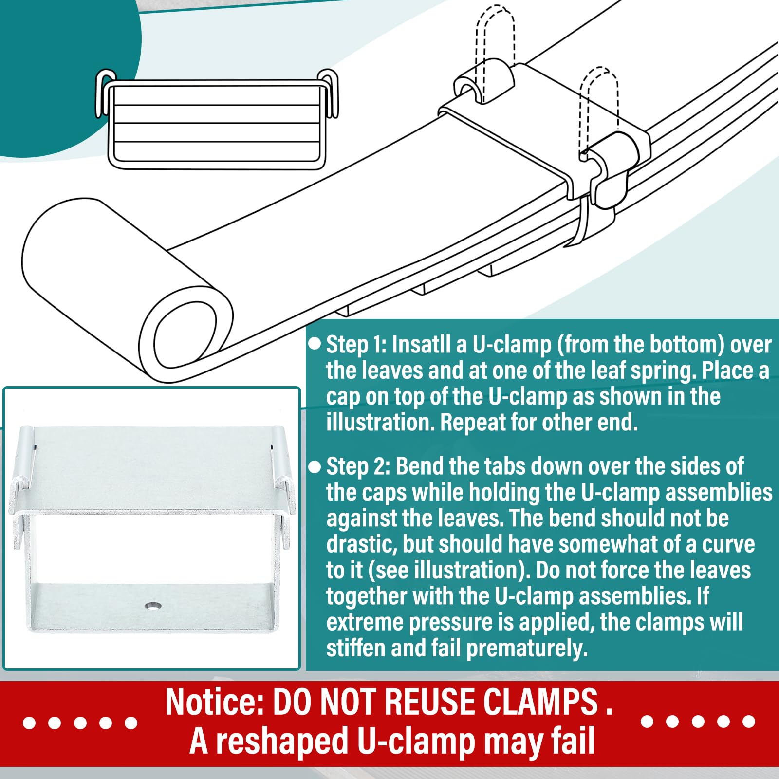 4 Pcs Leaf Spring Clamp Kit for 2.5