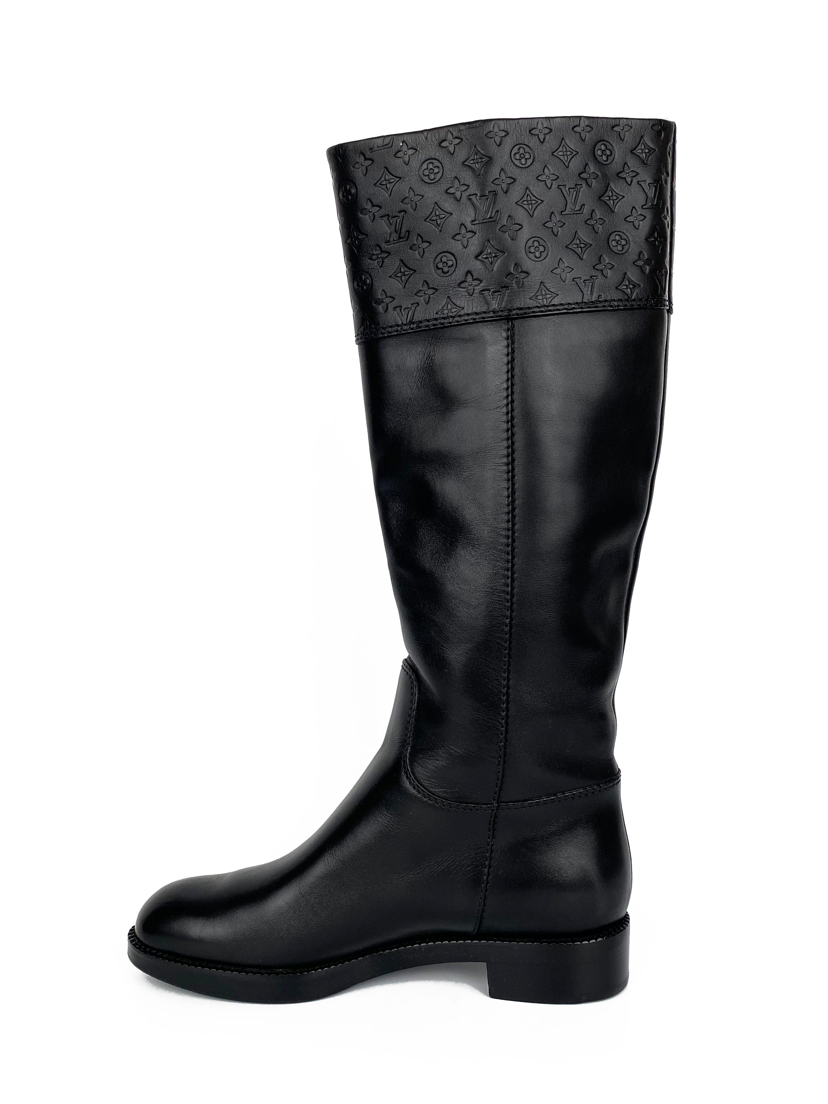 Louis Vuitton Black Monogram Embossed Riding Boots Size 36 - Luxury Equestrian Fashion for Women, Perfect for Horseback Riding & Stylish Outfits