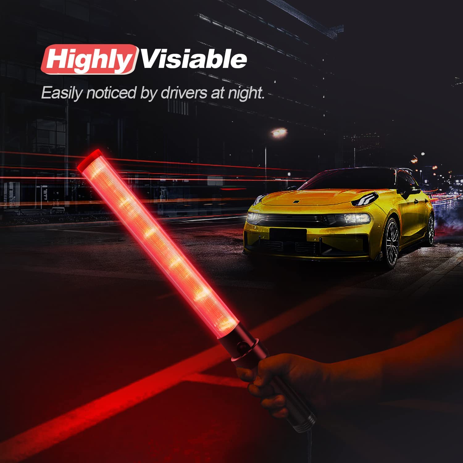RoadHero 6 Pack 21-Inch LED Traffic Batons - 3 Flashing Modes & White Tip Light for Night Safety - Perfect for Airport Marshaling, Parking Direction, and Traffic Control | Durable Light Wands for Road Safety, Construction Sites & Emergency Signaling