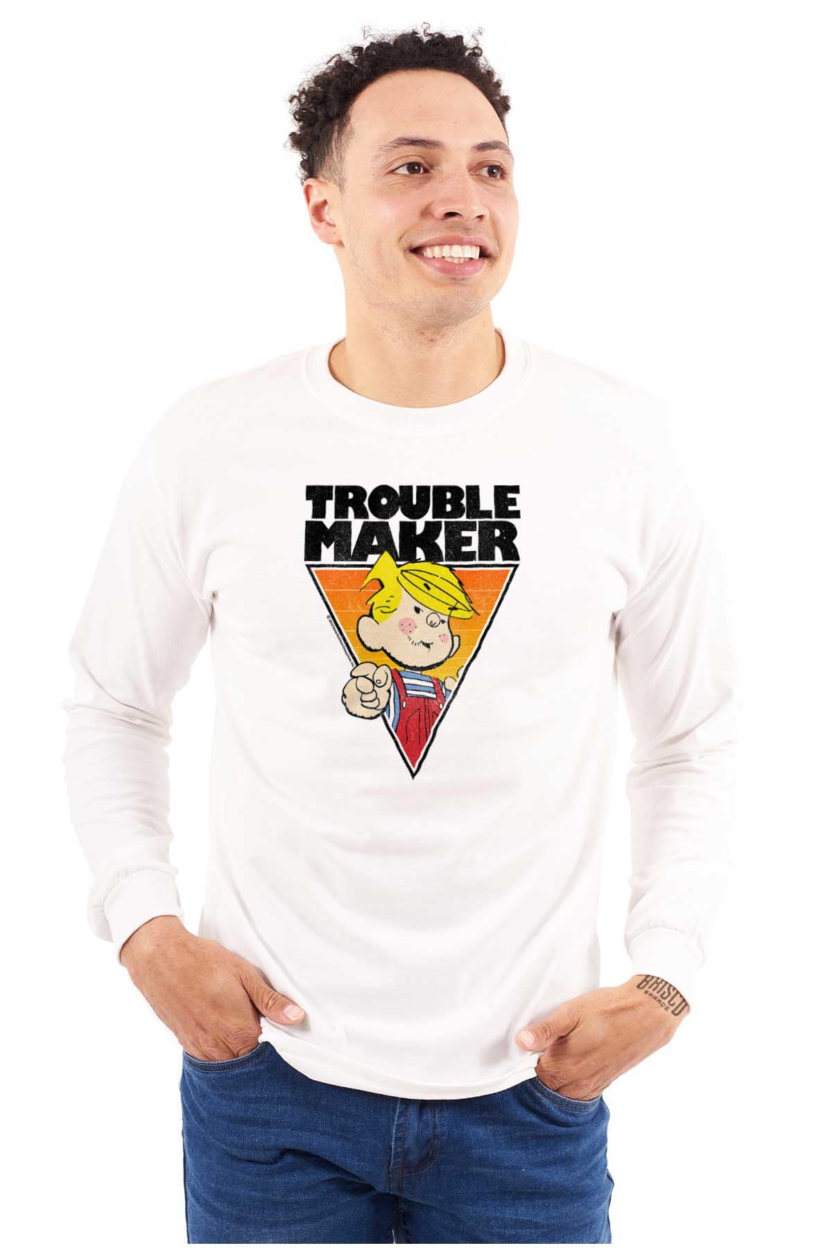 Dennis The Menace Trouble Maker Graphic Long Sleeve T-Shirt for Men & Women - Casual Wear, Cosplay & Vintage Cartoon Fan Gift
