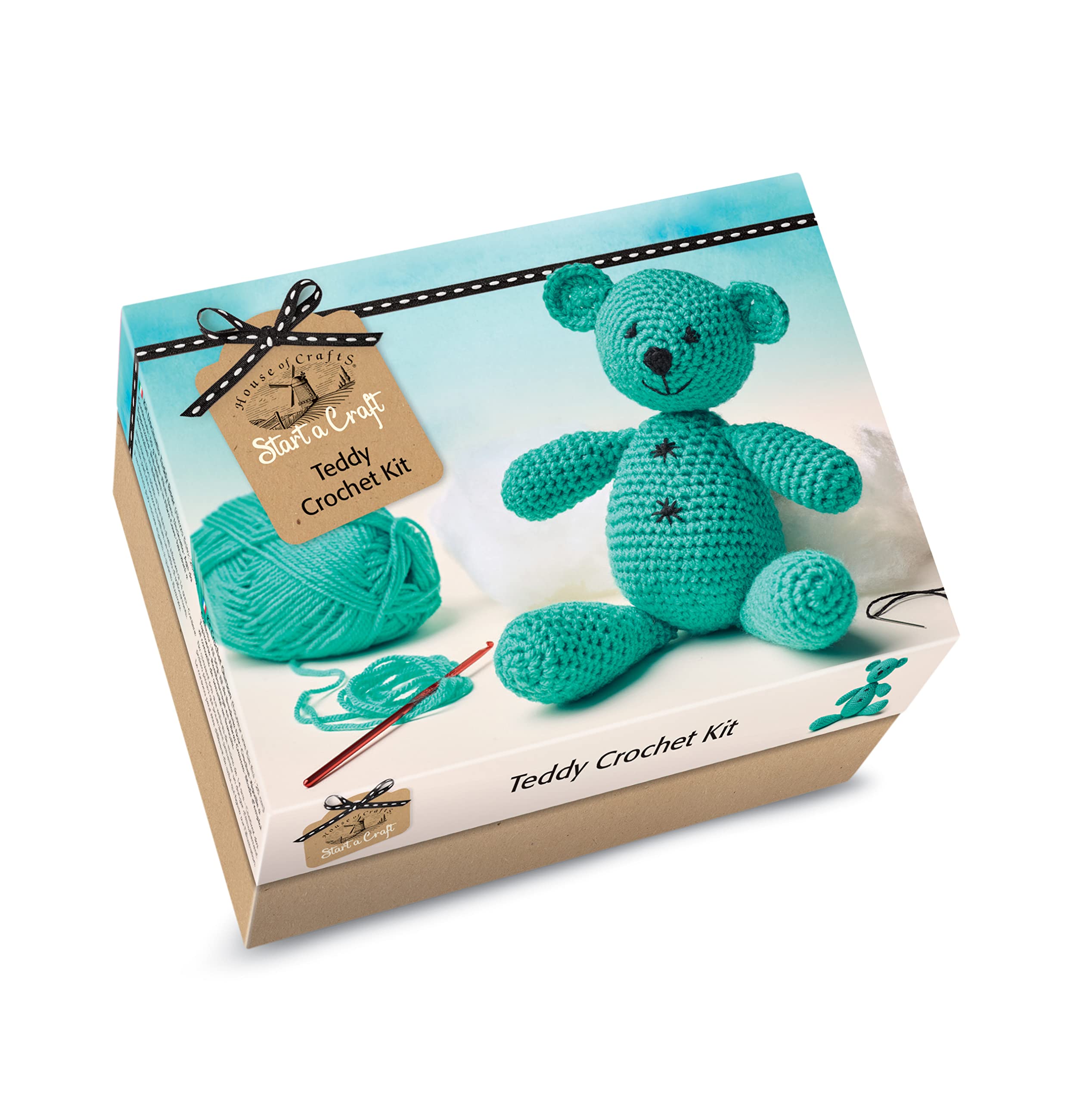 House of Crafts DIY Teddy Bear Crochet Kit for Beginners - Complete Starter Set with Yarn, Hook & Instructions - Perfect for Gifts, Home Decor & Relaxation