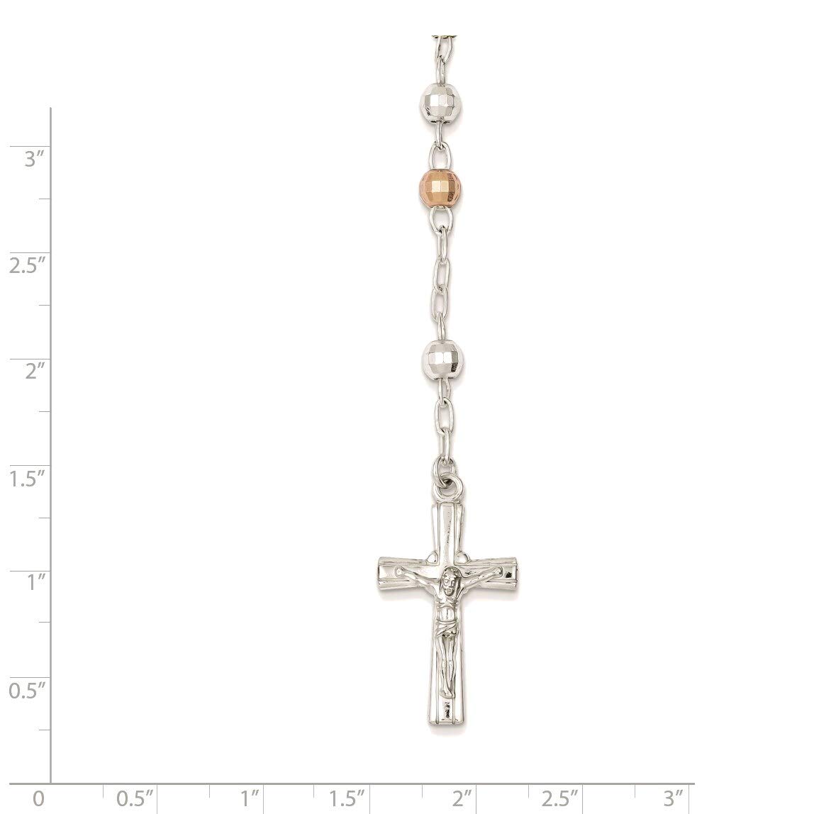 Bonyak Jewelry Sterling Silver Rosary Necklace with Textured Tricolor Beads - Elegant Religious Jewelry for Women, Perfect for Church, Weddings & Everyday Wear