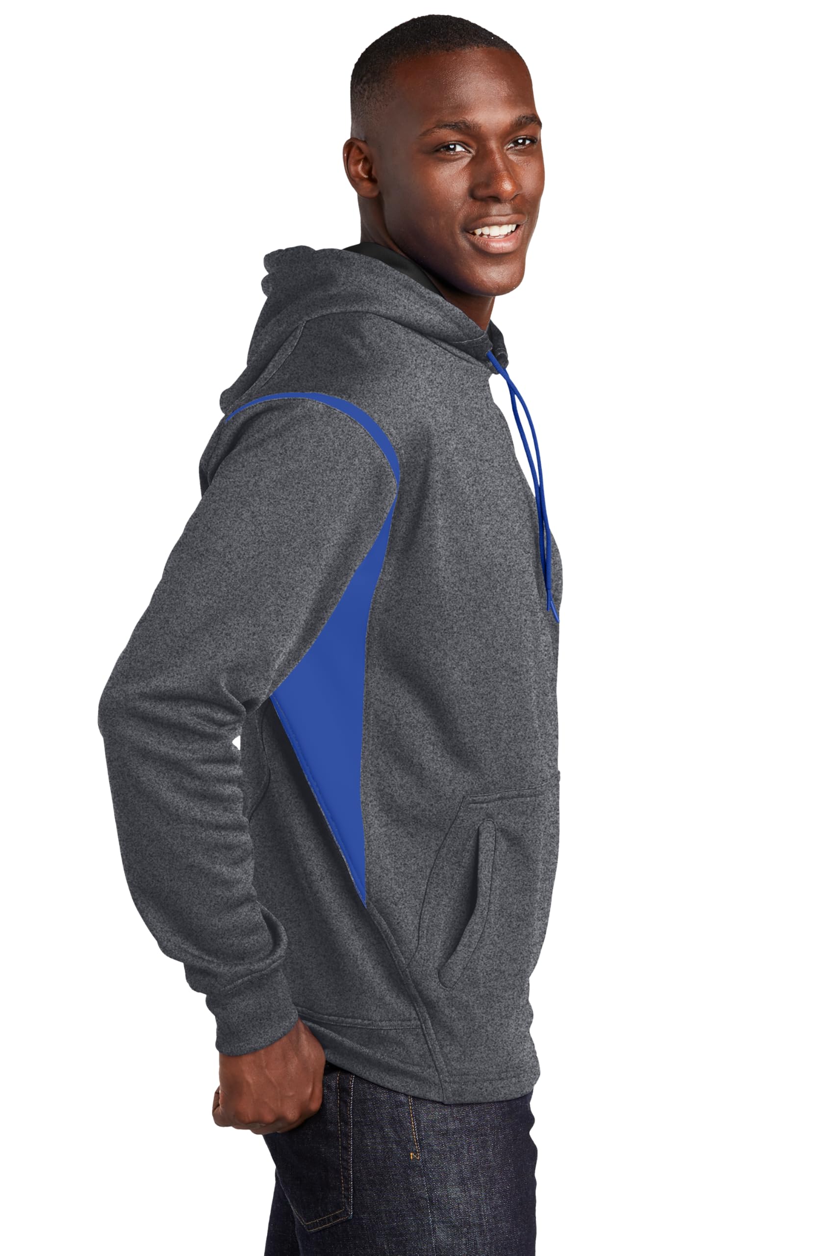 SPORT-TEK Men's Tall Tech Fleece Colorblock Hooded Sweatshirt - Warm Winter Pullover for Running, Gym & Outdoor Activities