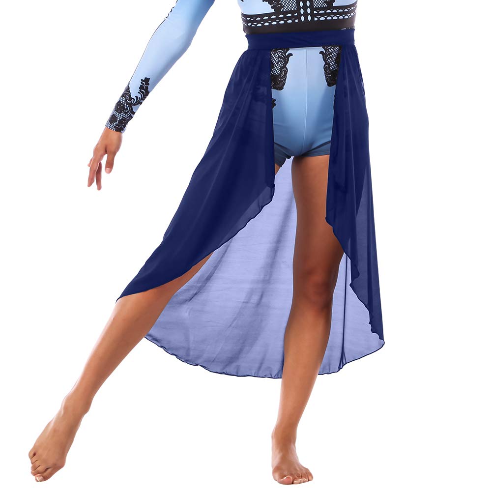 Women's Black Power Mesh Flowing Open Front Dance Skirt - Medium Size | Stretchy Ballet Wrap Skirt for Dance Performances, Yoga, Costumes & Casual Wear
