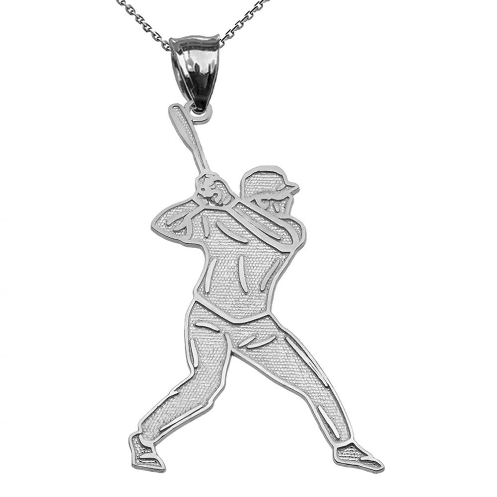 14K White Gold Baseball Player Pendant Necklace for Men - Elegant Sports Jewelry Gift for Baseball Lovers, Players & Fans - Perfect for Games, Gifting & Everyday Wear