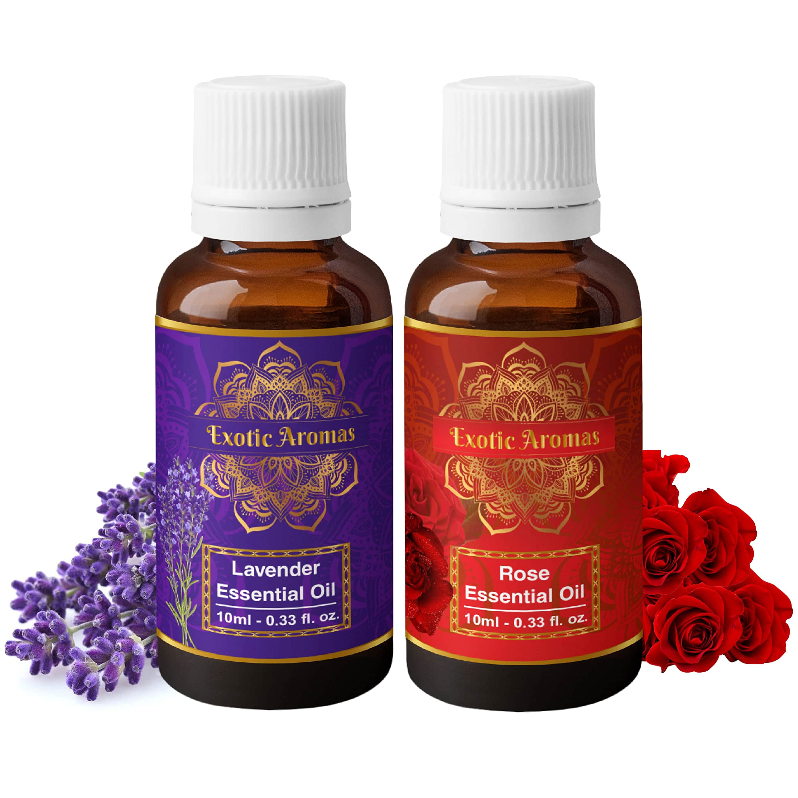 Premium Lavender & Rose Essential Oil Set - 100% Pure Aromatherapy Oils for Relaxation, Stress Relief & Skin Care - Perfect for Diffusers, Massage & DIY Beauty Products