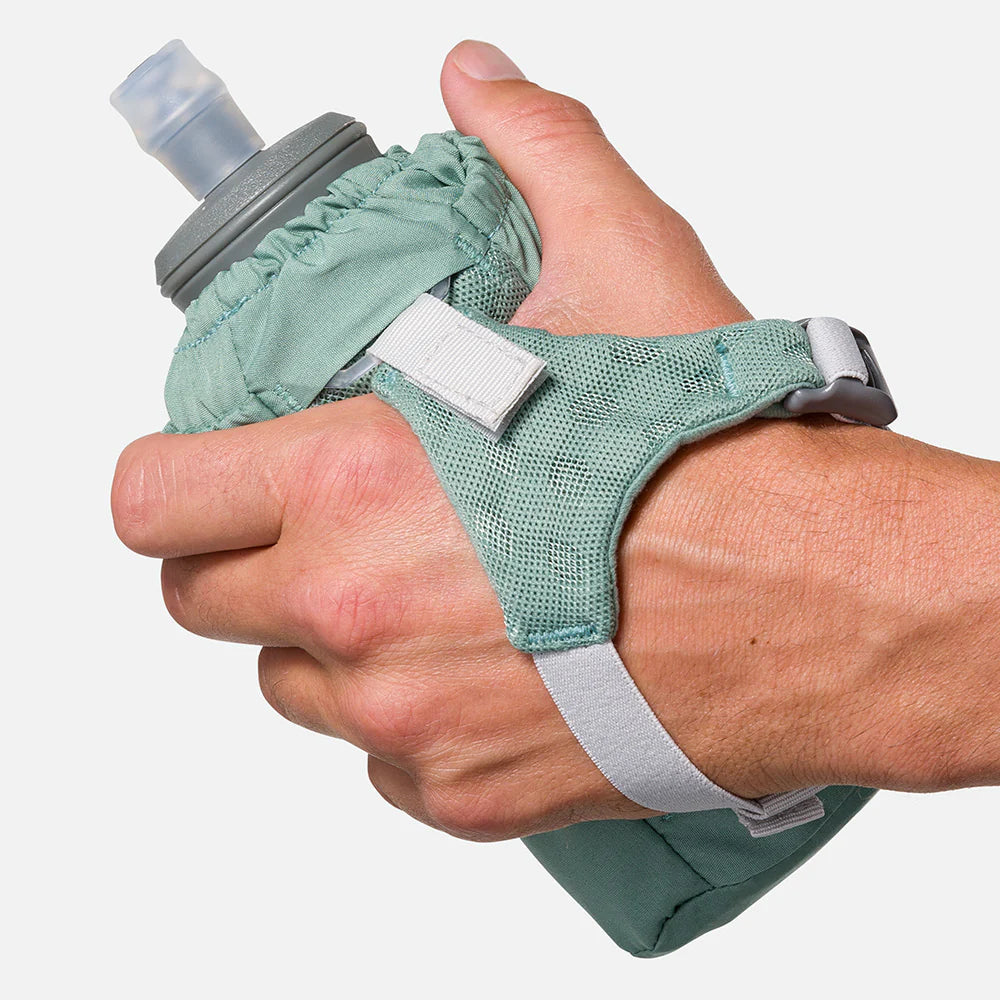 Pinnacle Soft Flask Handheld 18oz (Sage Green/Reflective Silver) - Leak-Proof Collapsible Water Bottle for Hiking, Running, Cycling & Outdoor Adventures