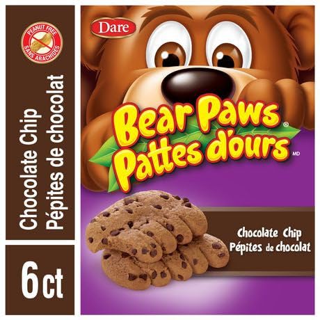 Dare Bear Paws Chocolate Chip Cookies 8.5oz (240g) - Pack of 12 - Imported from Canada - Perfect for Snacking, Lunchboxes & Office Treats