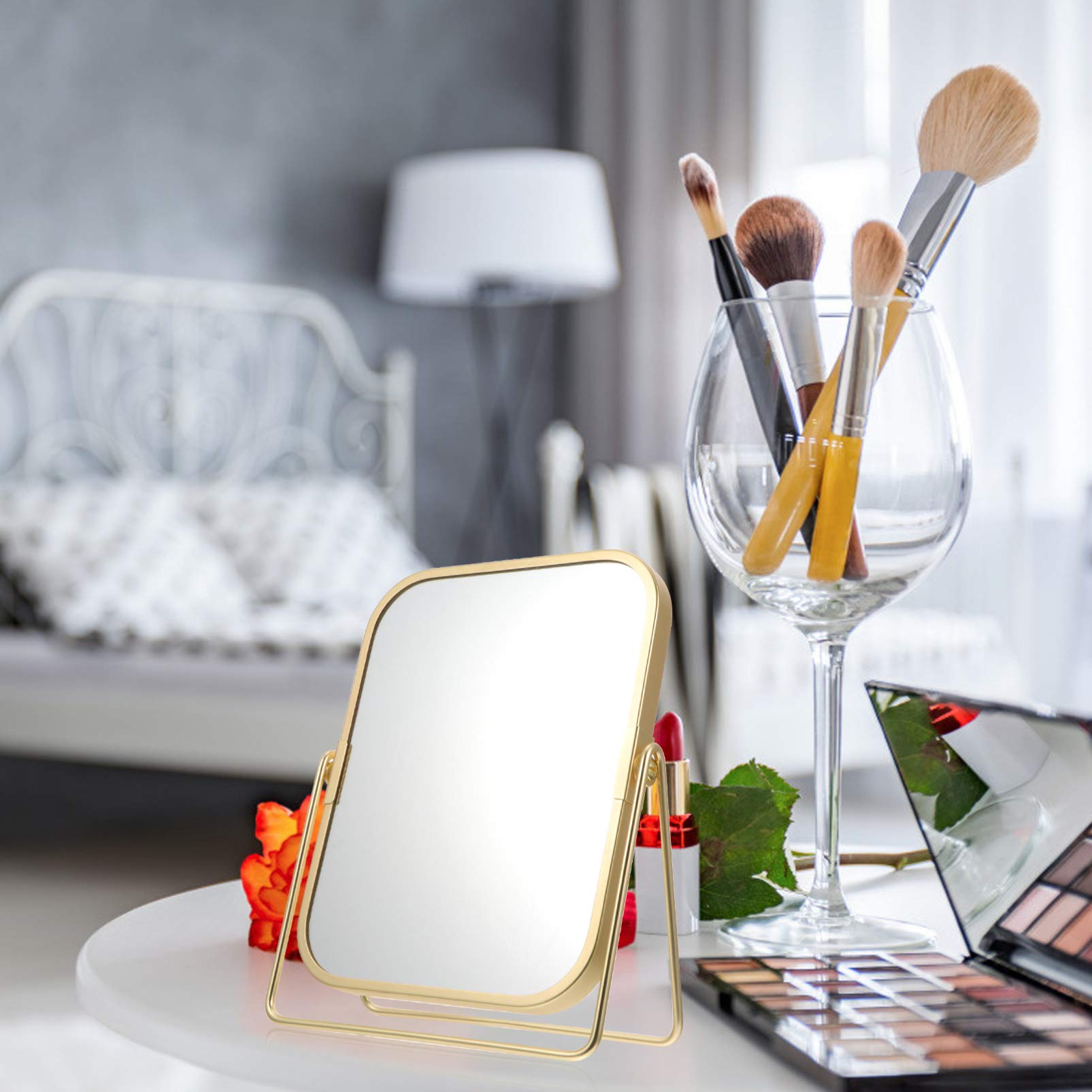 Beaupretty 360° Swivel Desktop Vanity Mirror - Adjustable Makeup Mirror with LED Lights, Perfect for Dressing Table, Bathroom & Travel | Compact & Decorative Vanity Mirror for Women & Girls