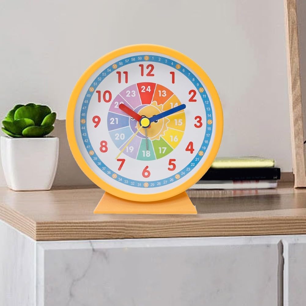 Colorful Kids Learning Clock - Silent Analog Wall Clock for Teaching Time to Children - Perfect for Classrooms, Bedrooms & Playrooms (Orange)