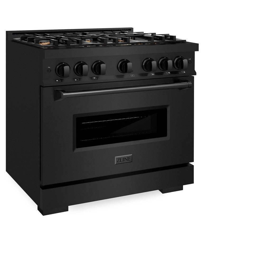 ZLINE 36 Inch 5.2 Cu. Ft. Black Stainless Steel Dual Fuel Range - Gas Cooktop & Electric Convection Oven with 6 Brass Burners (CDRB BR 36) | Perfect for Home Kitchens, Restaurants & Professional Chefs
