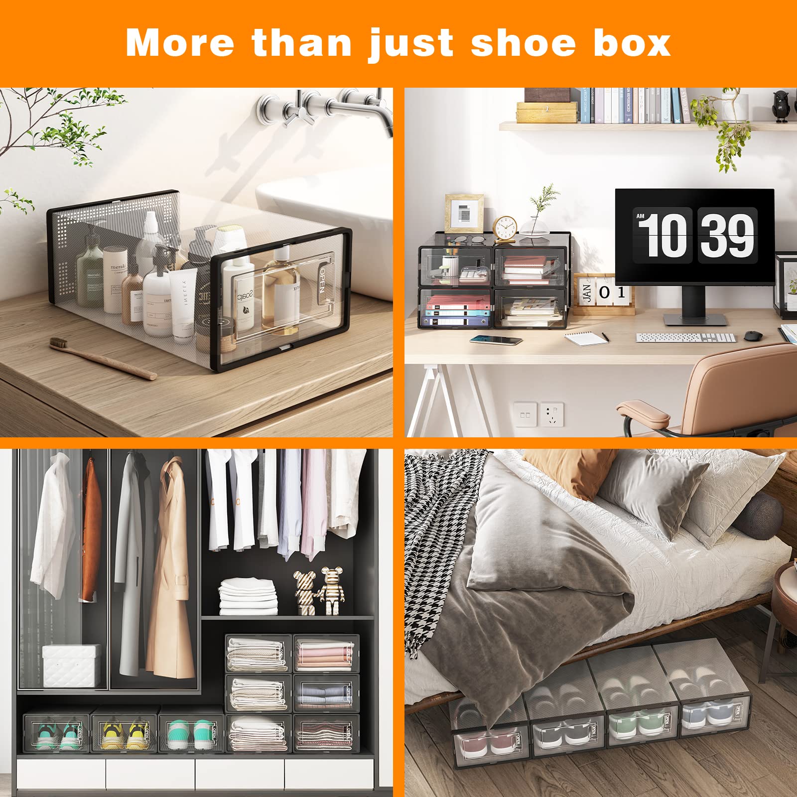 Fixwal 15-Pack Clear Stackable Shoe Storage Boxes with Lids - 13.1