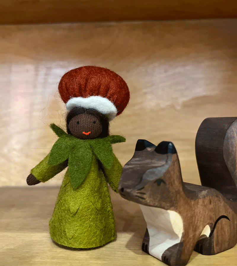 Dark Skin Chestnut Waldorf Felt Flower Fairy - Handmade Natural Fiber Doll for Waldorf & Montessori Play, Home Decor, and Gift Giving