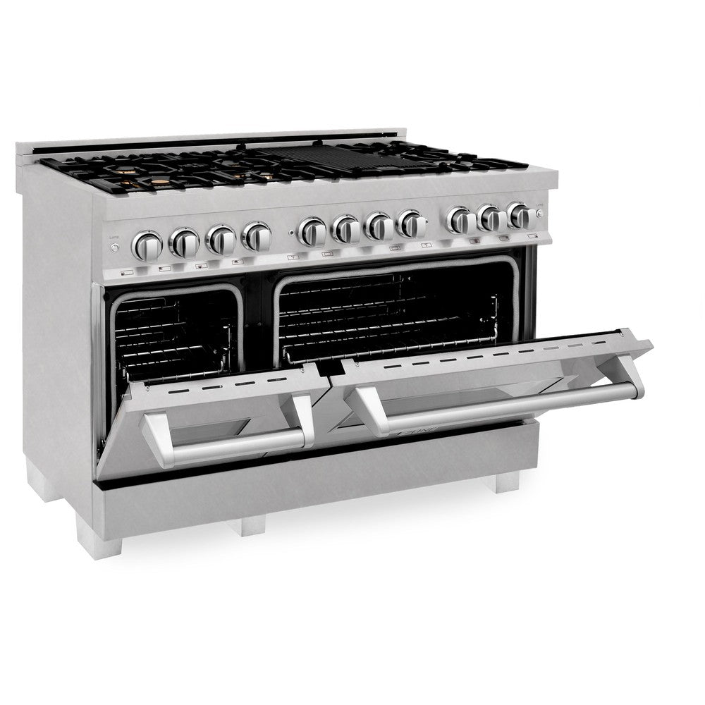 ZLINE 48-inch 6.0 cu. ft. Dual Fuel Range with Gas Cooktop & 2 Electric Ovens - Satin Stainless Steel with 6 Brass Burners (RAS SN BR 48) | Professional Kitchen Appliance for Home Chefs & Cooking Enthusiasts