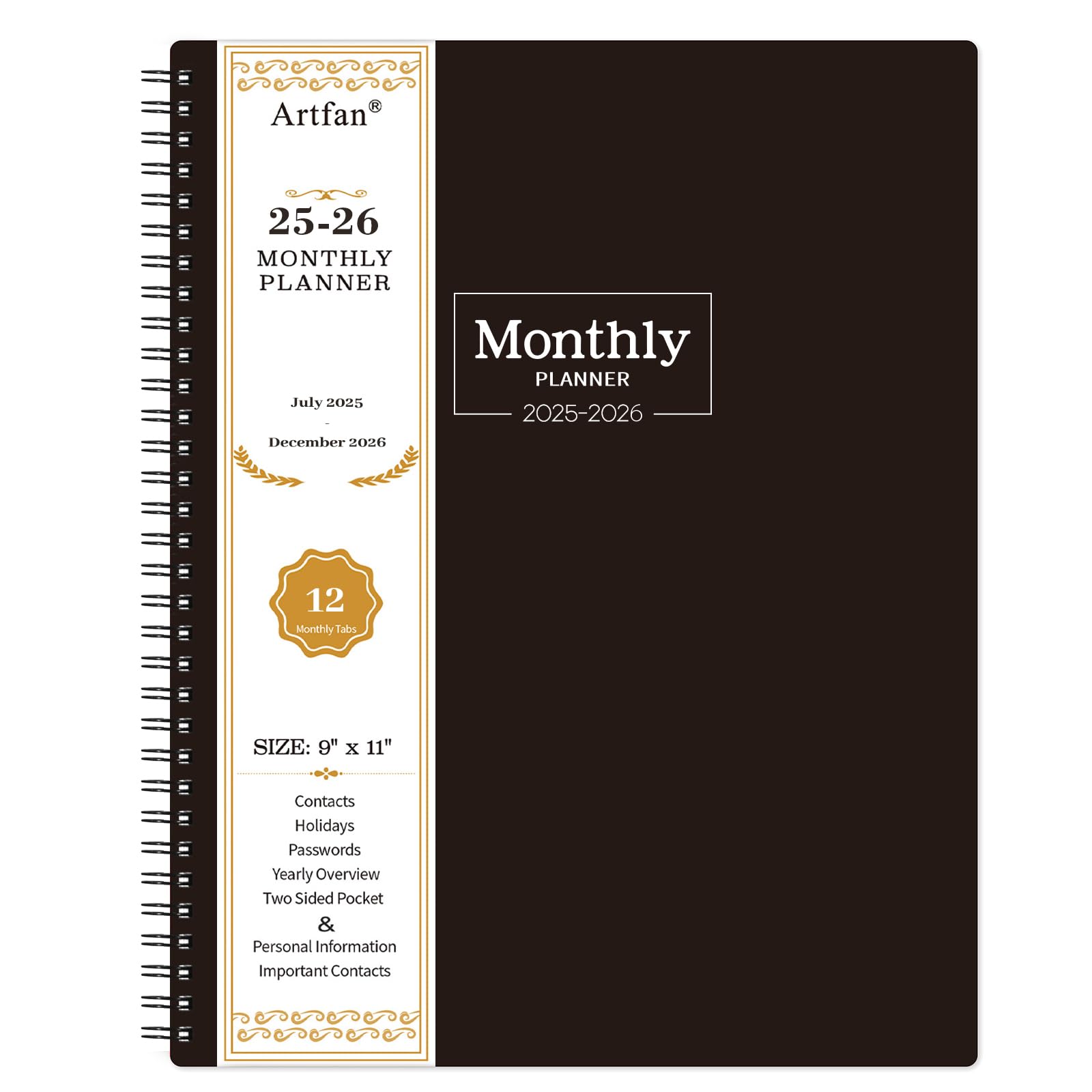 2025-2026 Monthly Planner with Tabs & Pocket | July 2025 - December 2026 | 18-Month Organizer with Contacts/Passwords Section | 8.5