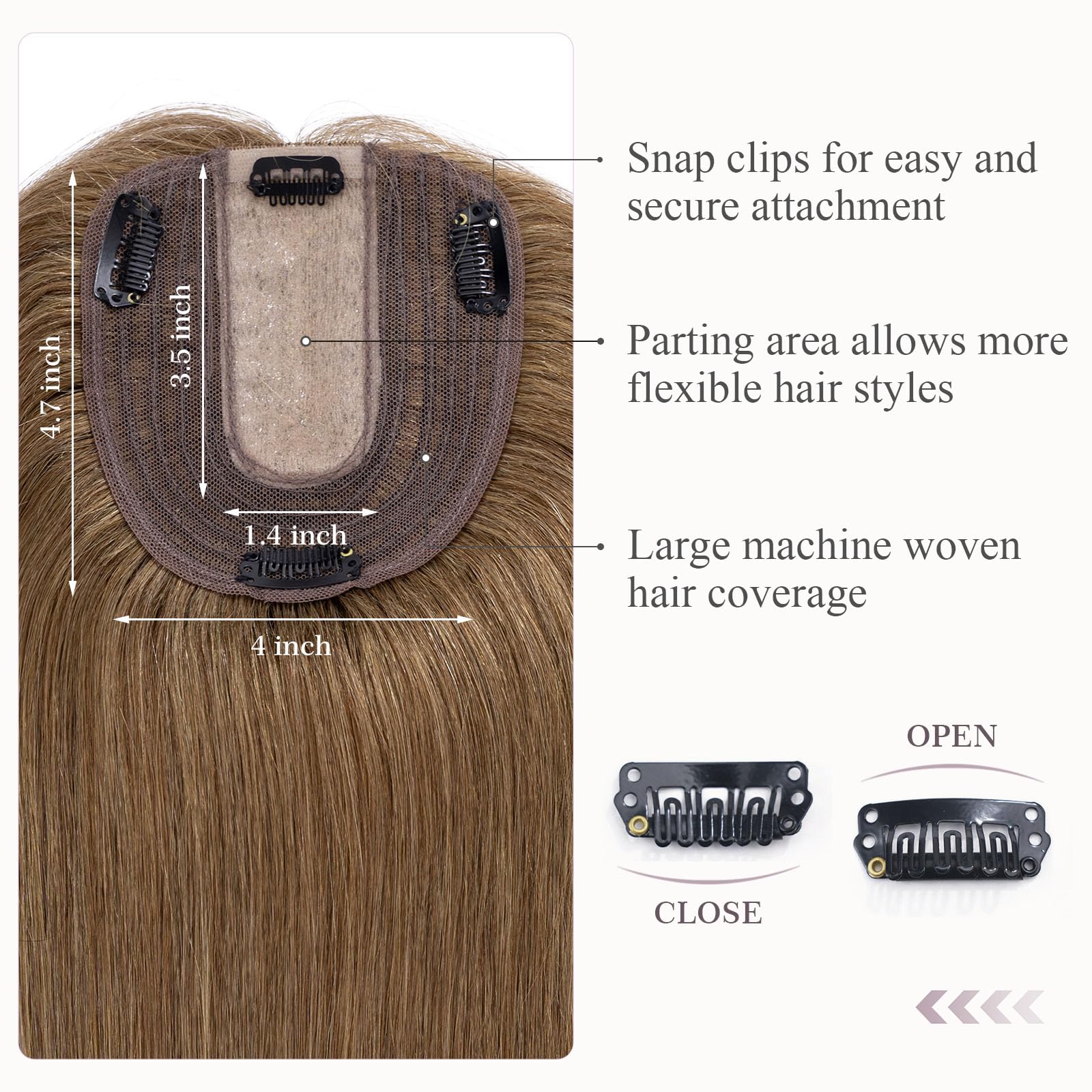 Hairro 100% Human Hair Topper for Women – 18 Inch Light Brown Clip-In Hairpiece with 4