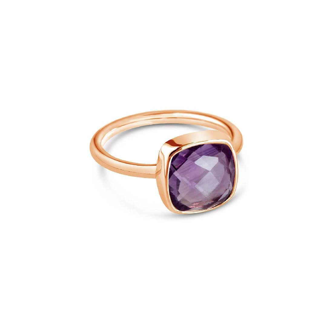 Elegant Purple Amethyst Cocktail Ring in Rose Gold - Perfect for Evening Parties, Weddings & Special Occasions
