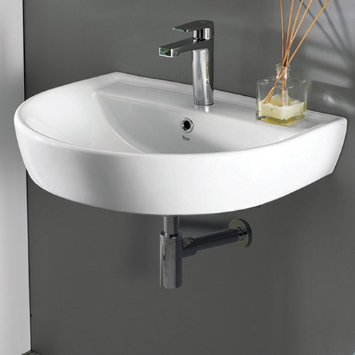 CeraStyle 007800-U One Hole White Round Ceramic Wall Mounted Bathroom Sink - Perfect for Small Bathrooms, Powder Rooms & Vanity Installations