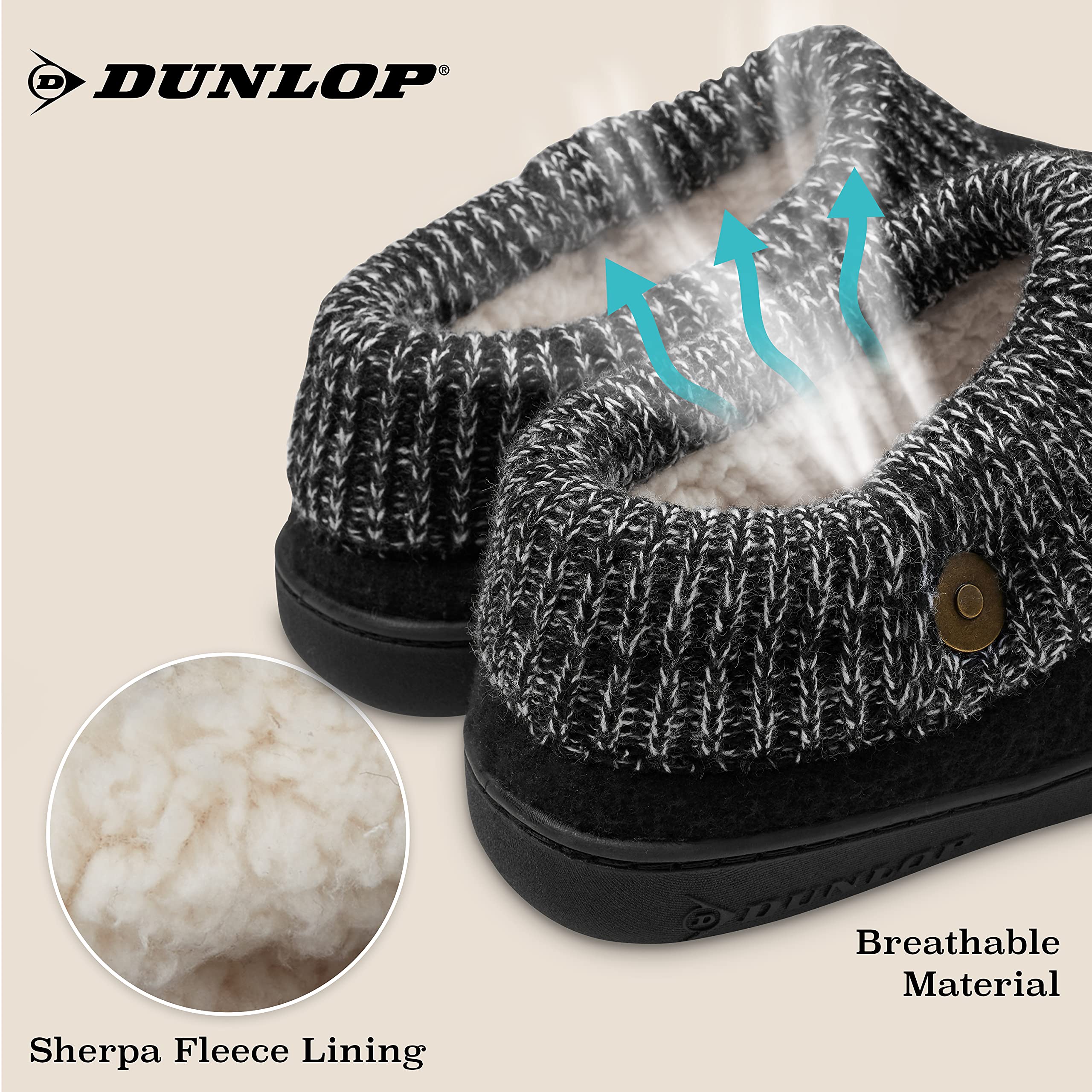 Dunlop Men's Warm Winter Slippers for Indoor Home Use - Soft Comfortable Non-Slip House Shoes for Relaxing by the Fireplace