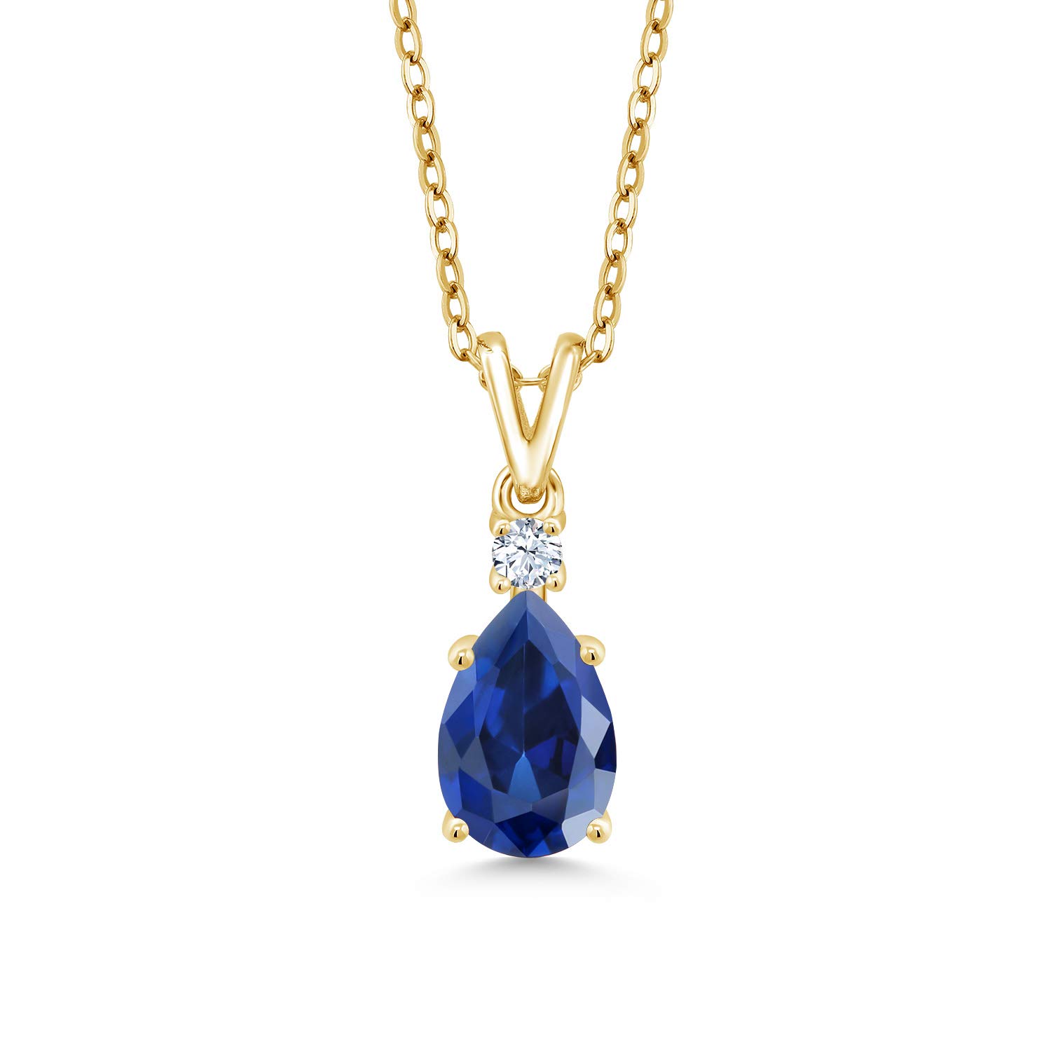 1.05 Ct Pear Shape Blue Lab-Created Sapphire Pendant in 18K Yellow Gold Plated Silver | Gem Stone King | Elegant Jewelry Gift for Women, Perfect for Weddings & Special Occasions