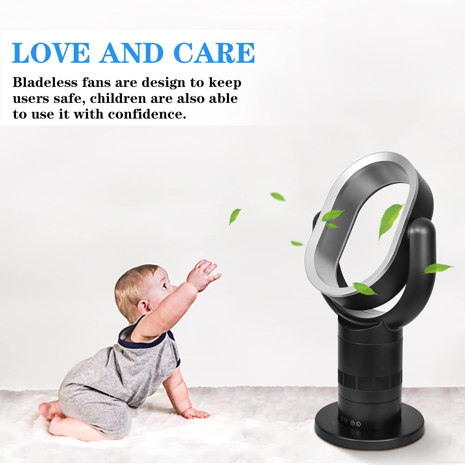 HealSmart Medium Portable Bladeless Fan - 10 Speed Settings, 10-Hour Timer, Ultra Quiet & Lightweight (24 Inch, Black) | Perfect for Office Desk, Bedroom & Outdoor Use