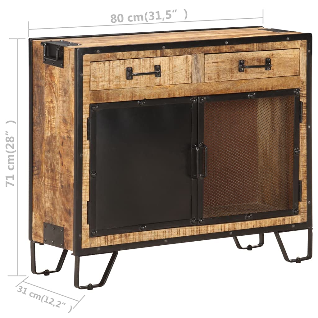 Industrial Wooden Storage Cabinet - Solid Mango Wood Sideboard Buffet for Kitchen, Dining & Living Room - 31.5x12.2x28 Inches - Perfect for Home Organization & Rustic Decor
