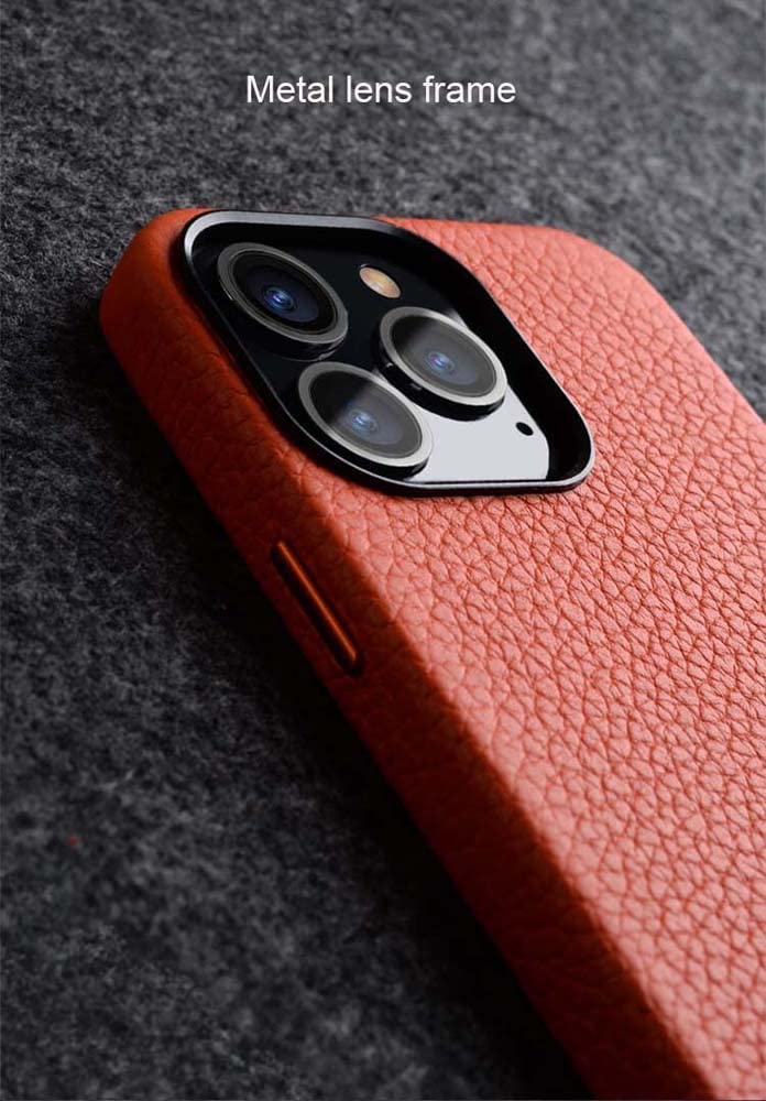 Premium Genuine Leather iPhone 13 Case (6.1 Inch 2021 Model) - Luxury Litchi Texture Back Cover with Soft Microfiber Lining (Black) - Perfect for Business Professionals & Everyday Protection
