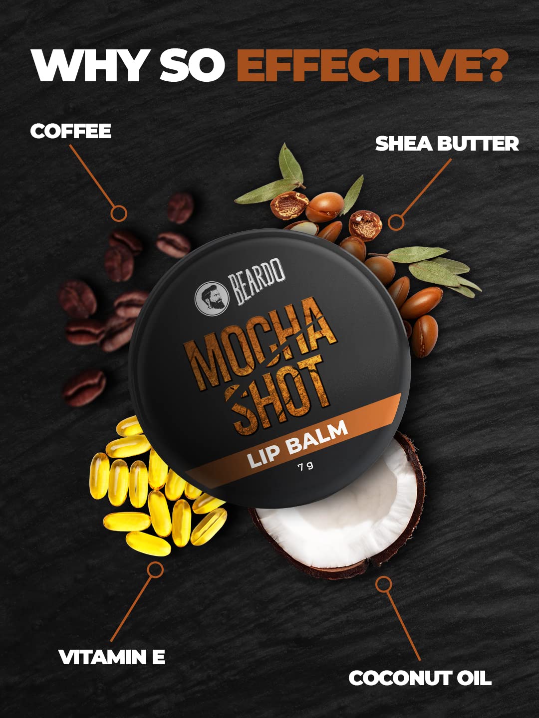 BEARDO Mocha Shot Lip Balm for Men - Moisturizing & Non-Tinted Lip Care | Heals Dry, Chapped & Cracked Lips | 7g Brown | Perfect for Daily Use, Outdoor Activities & Gifts