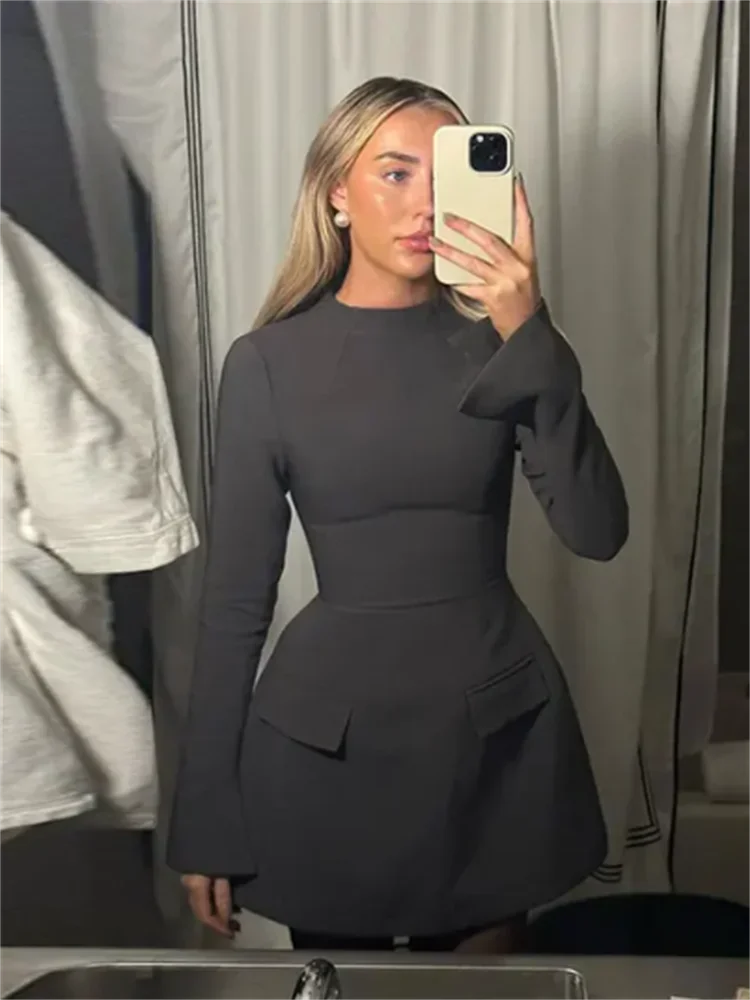 Elegant Long Sleeve Half Turtleneck Dress for Women - Slim Fit Sexy Party Dress for Autumn & Spring - Versatile Hip-Hugging Skirt for Date Night, Office Wear & Special Occasions